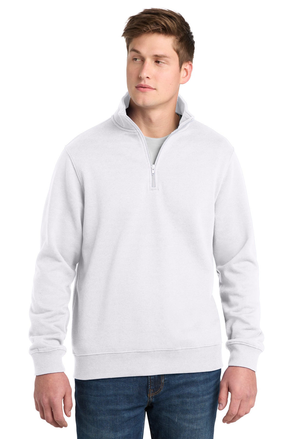 Front View of White Sport-Tek Tall 1/4-Zip Sweatshirt. TST253