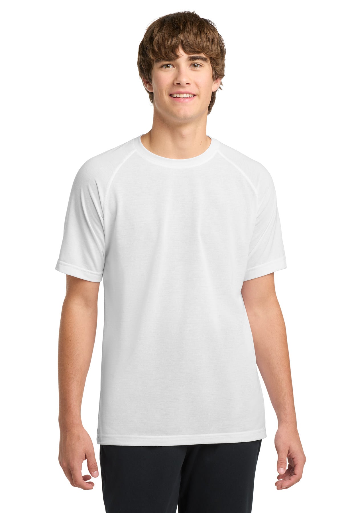 Front View of White Sport-Tek Ultimate Performance Crew. ST700