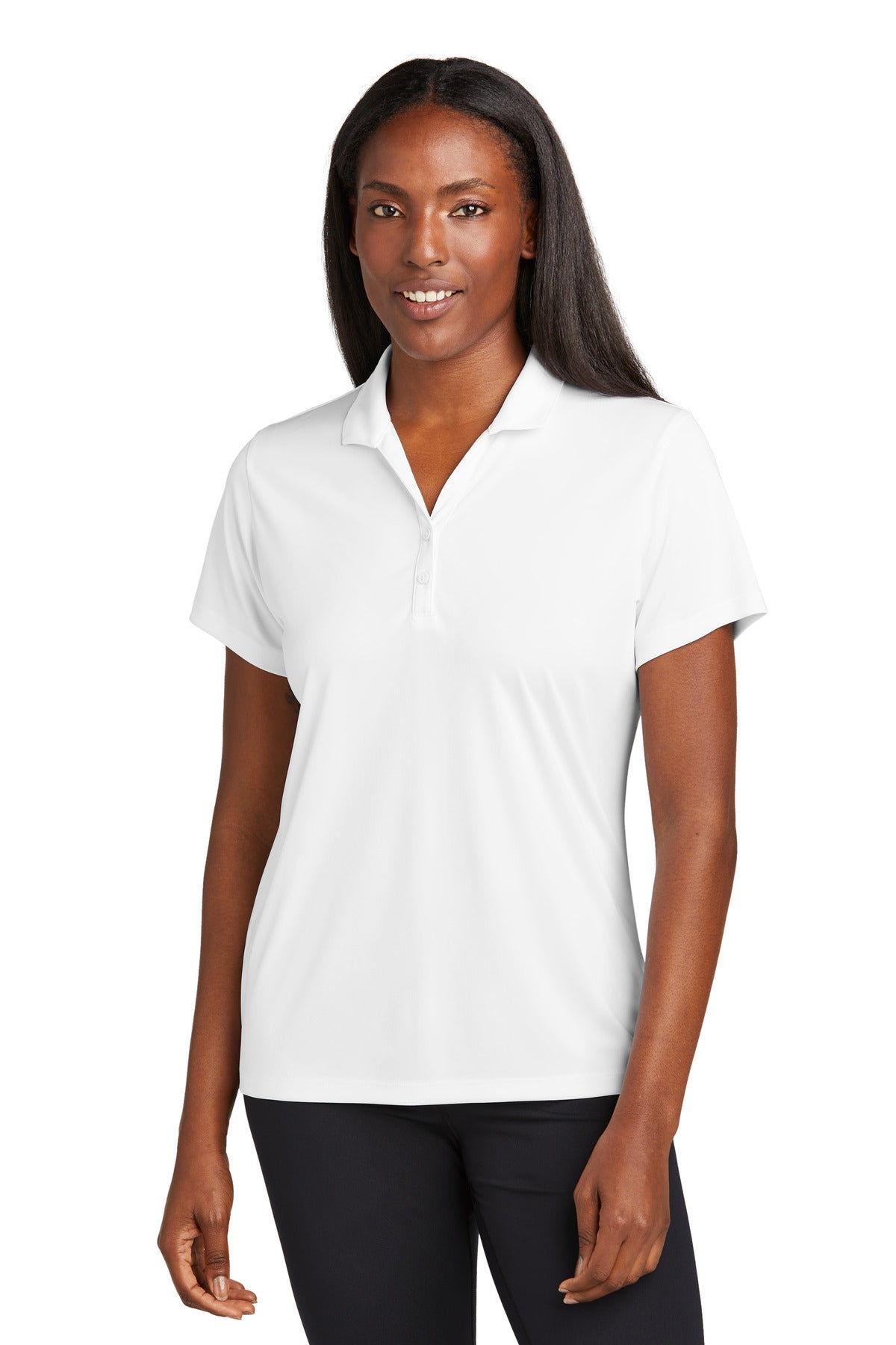 Front View of White Sport-Tek Women's PosiCharge Re-Compete Polo LST725