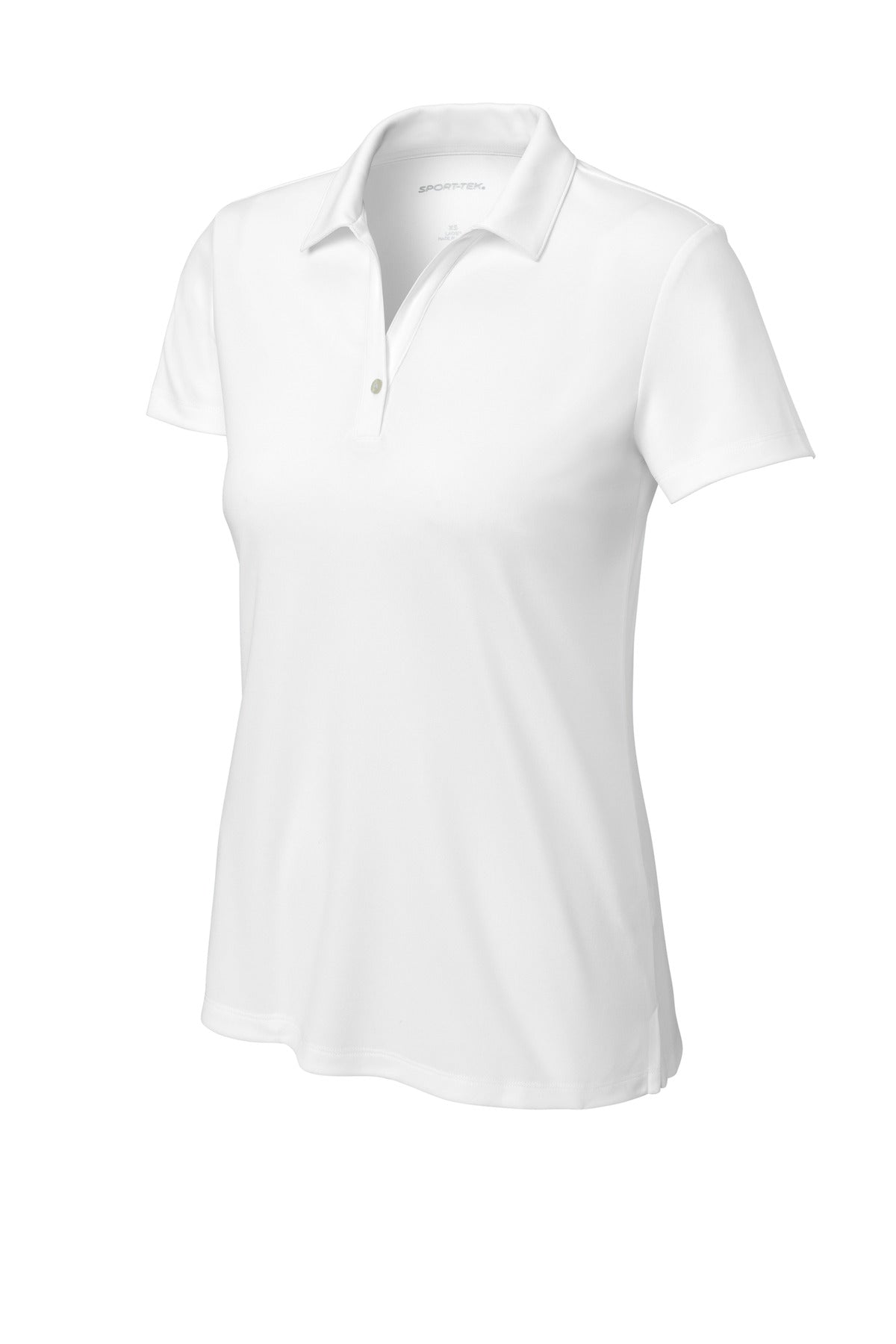 Front View of White Sport-Tek Women's UV Micropique Polo LST740