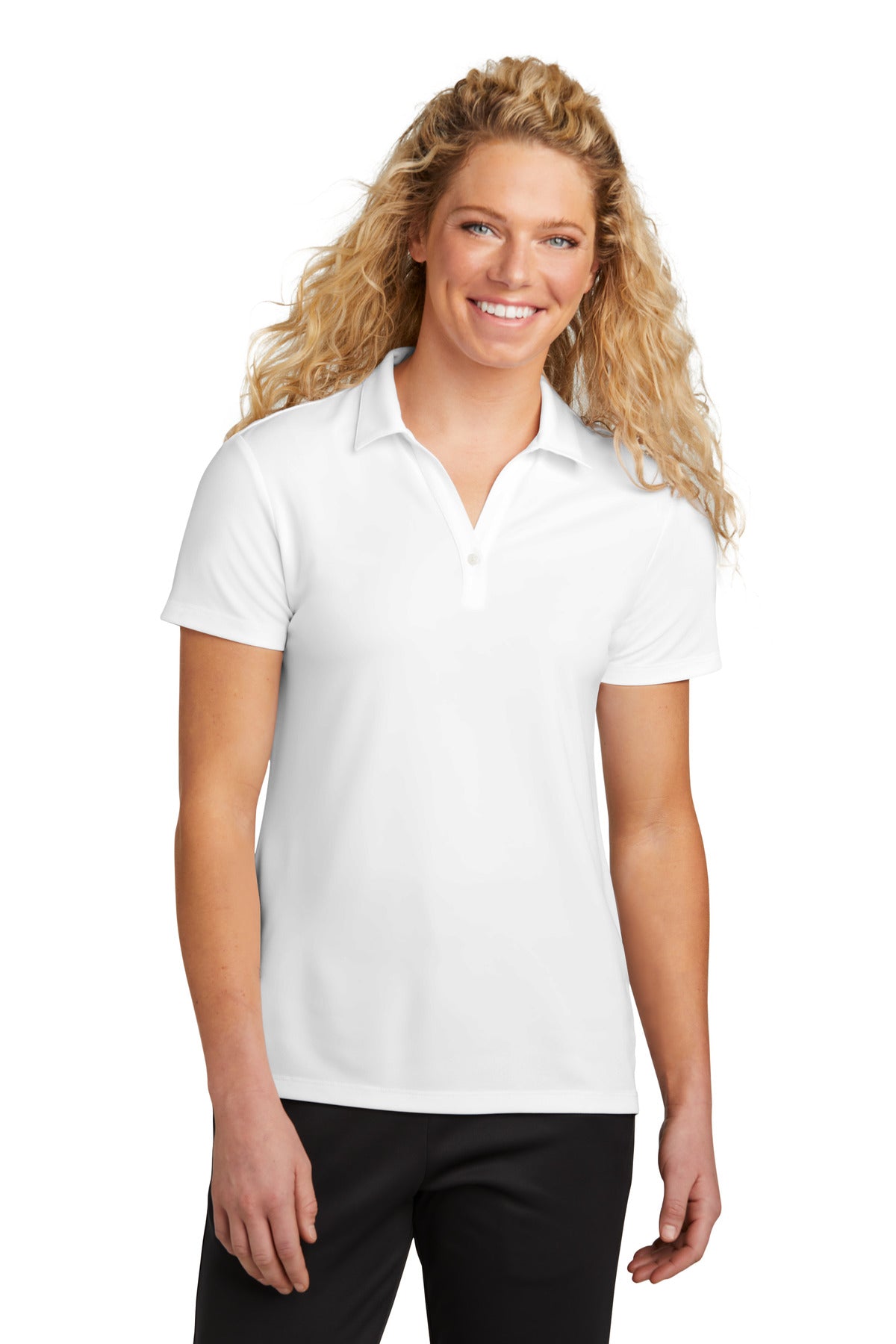 Front View of White Sport-Tek Women's UV Micropique Polo LST740