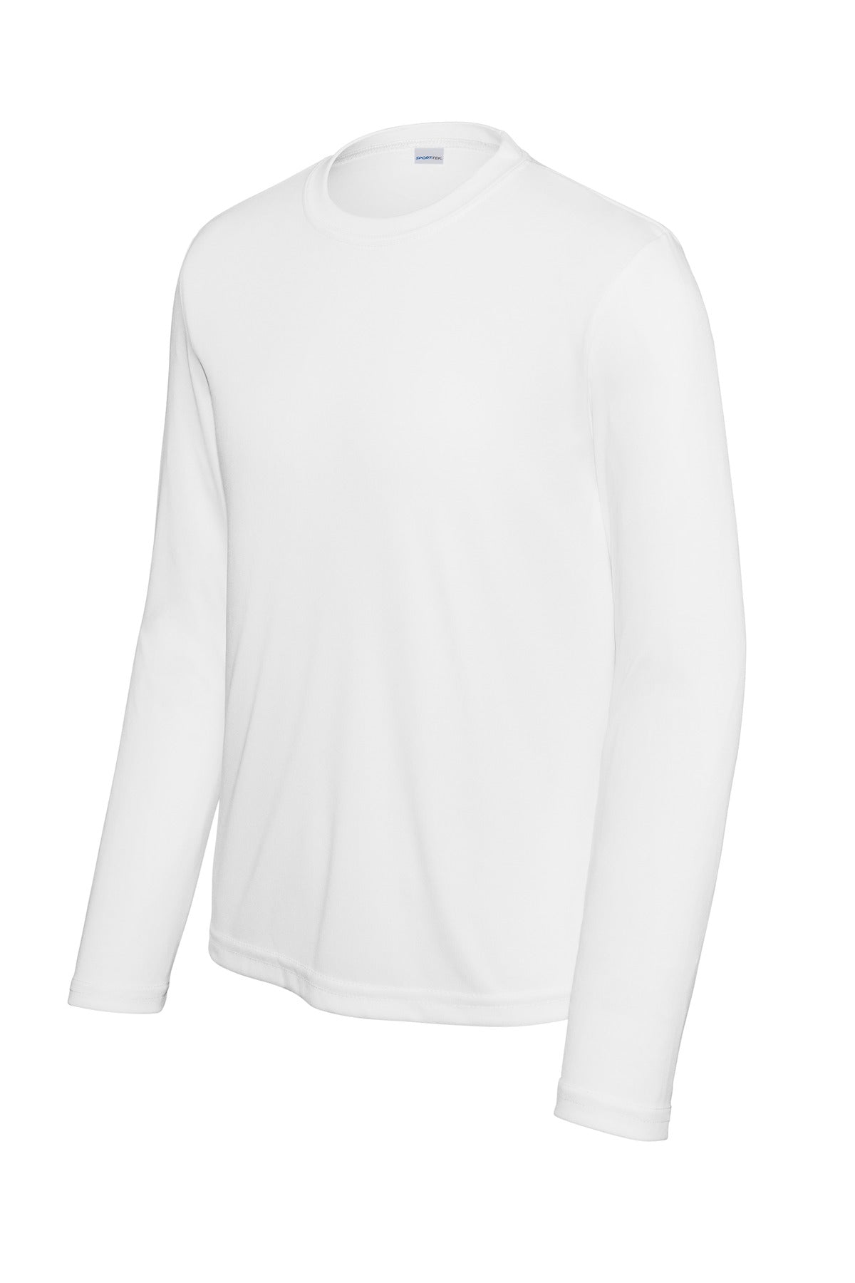 Front View of White Sport-Tek Youth Long Sleeve PosiCharge Competitor Tee. YST350LS