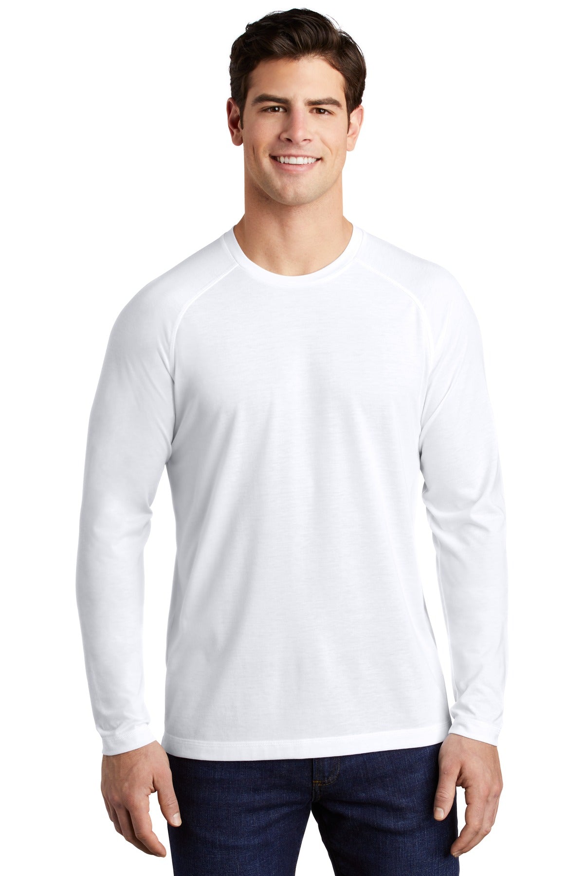 Front View of White Triad So Sport-Tek PosiCharge Long Sleeve Tri-Blend Wicking Raglan Tee ST400LS