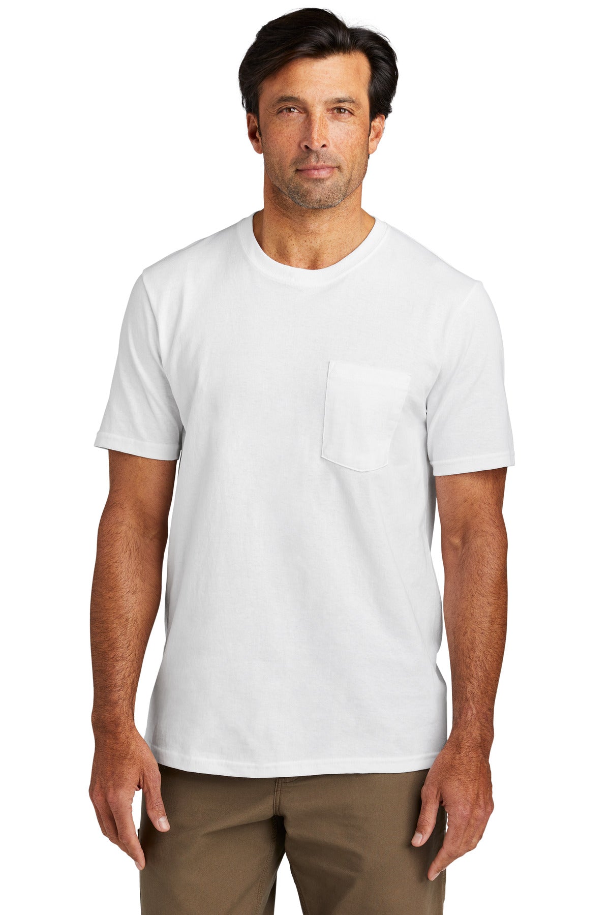 Front View of White Volunteer Knitwear All-American Pocket Tee VL100P