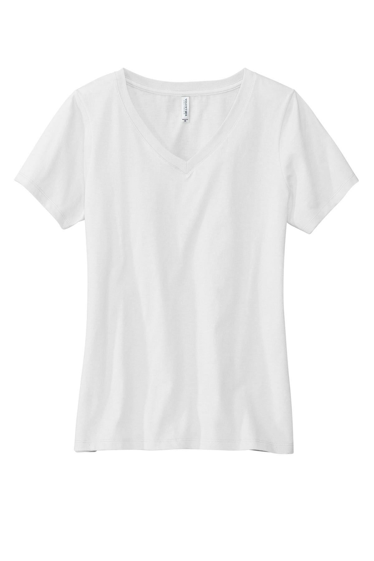 Front View of White Volunteer Knitwear Women's Daily V-Neck Tee LVL45V