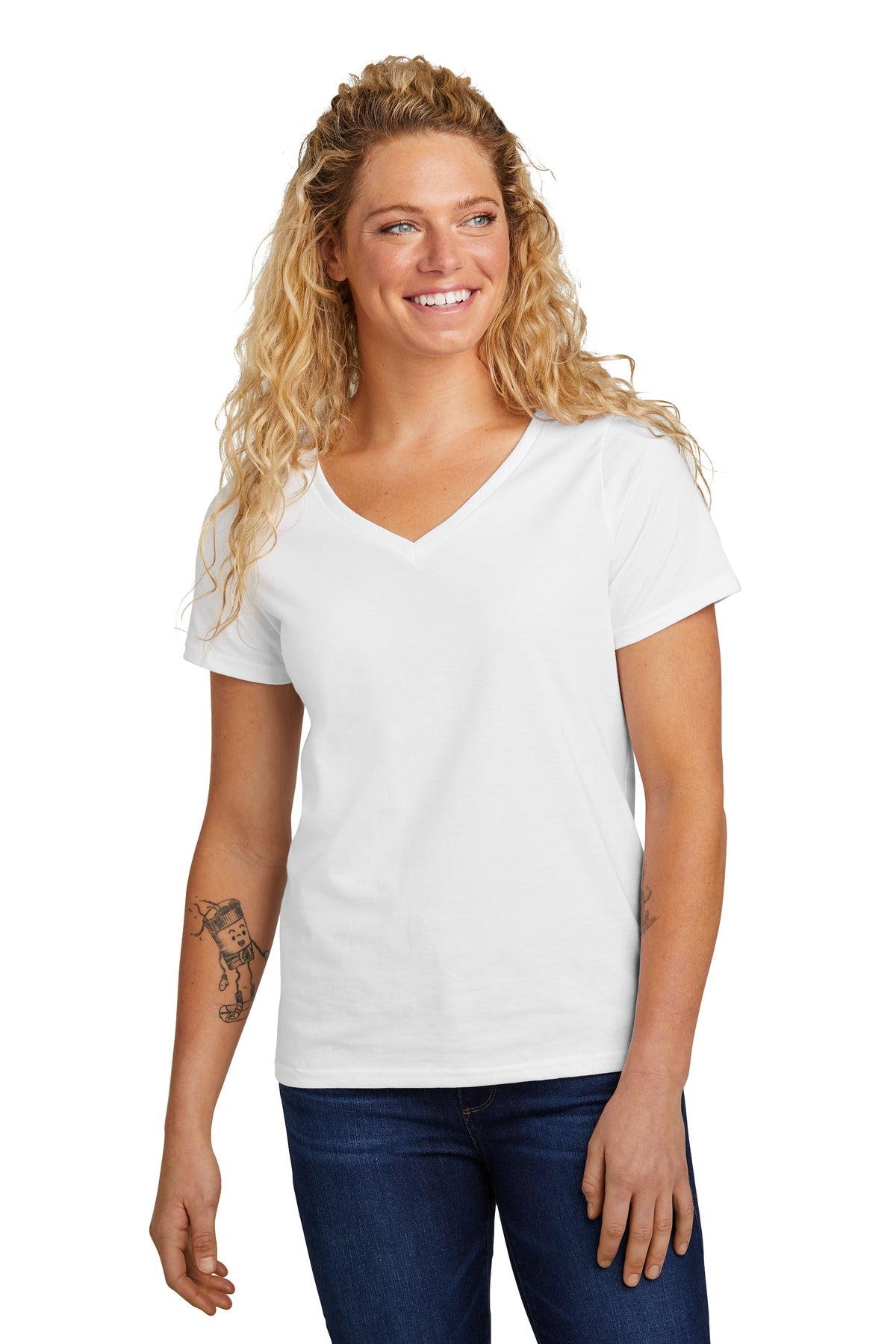 Front View of White Volunteer Knitwear Women's Daily V-Neck Tee LVL45V