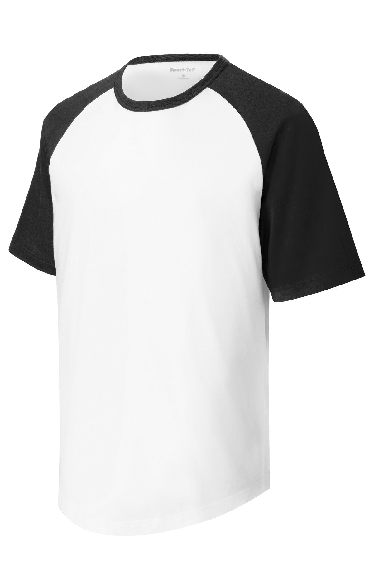 Front View of White/Black Sport-Tek Youth Short Sleeve Colorblock Raglan Jersey. YT201