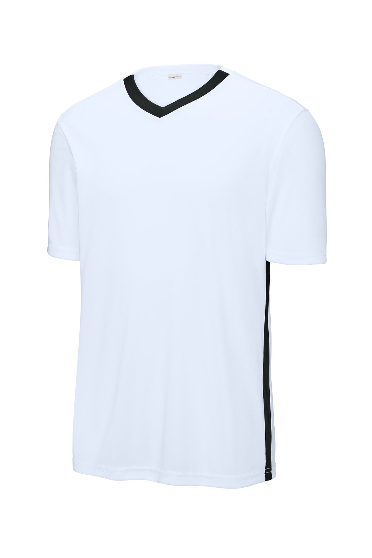 Front View of White/Blk Sport-Tek Competitor United V-Neck ST101