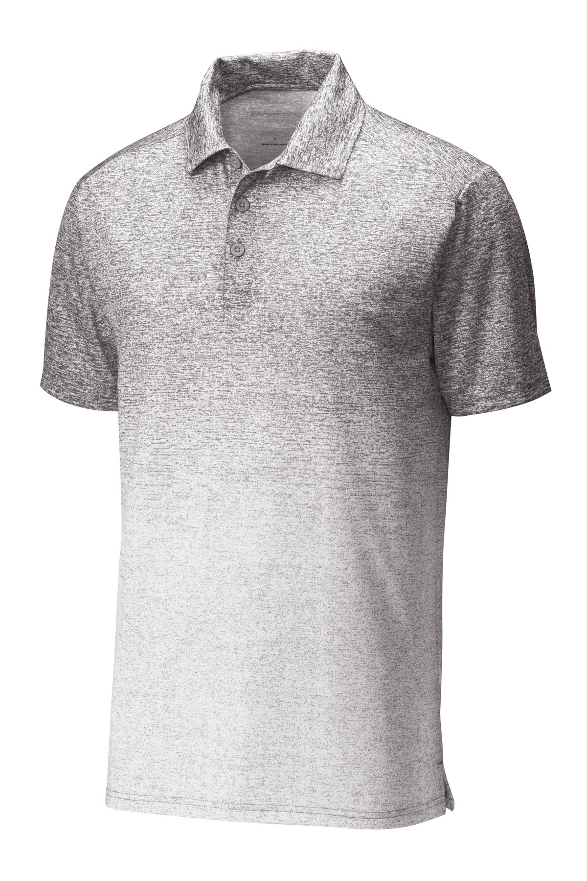 Front View of White/Graphite Sport-Tek Ombre Heather Polo. ST671