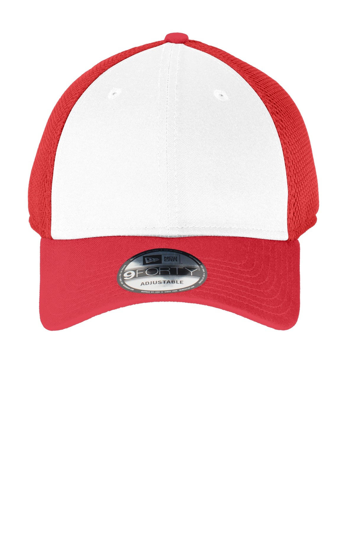 Front View of White/Scar Red New Era Snapback Contrast Front Mesh Cap. NE204