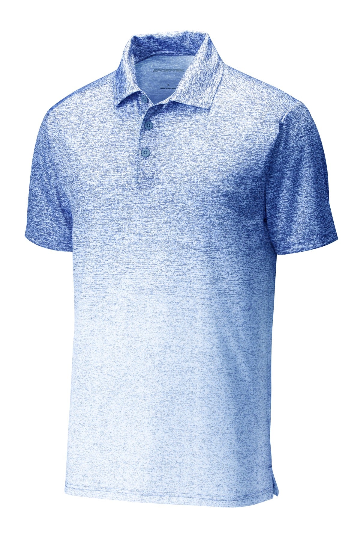 Front View of White/Tr Royal Sport-Tek Ombre Heather Polo. ST671