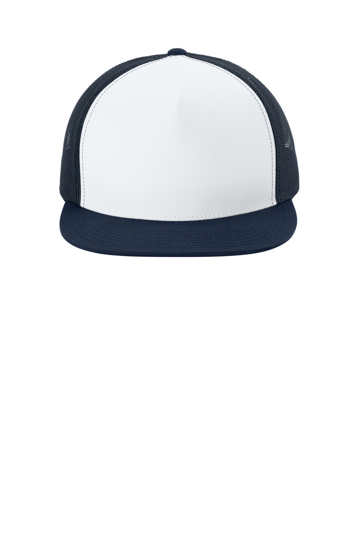 Front View of Wh/TNv/TNv Sport-Tek YP Classics 5-Panel Classic Trucker Mesh Back Cap. STC38