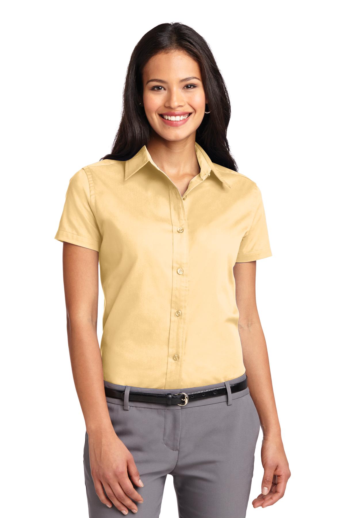 Front View of Yellow Port Authority Women's Short Sleeve Easy Care Shirt. L508