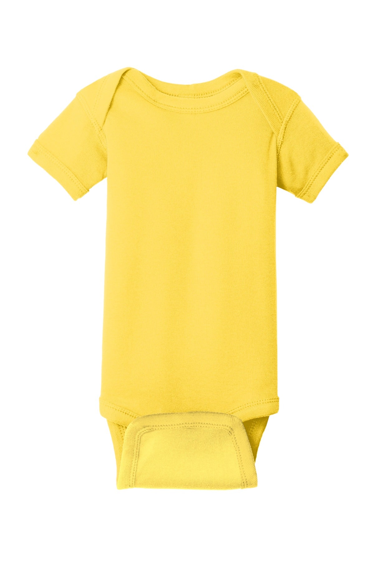 Front View of Yellow Rabbit Skins Infant Short Sleeve Baby Rib Bodysuit. RS4400