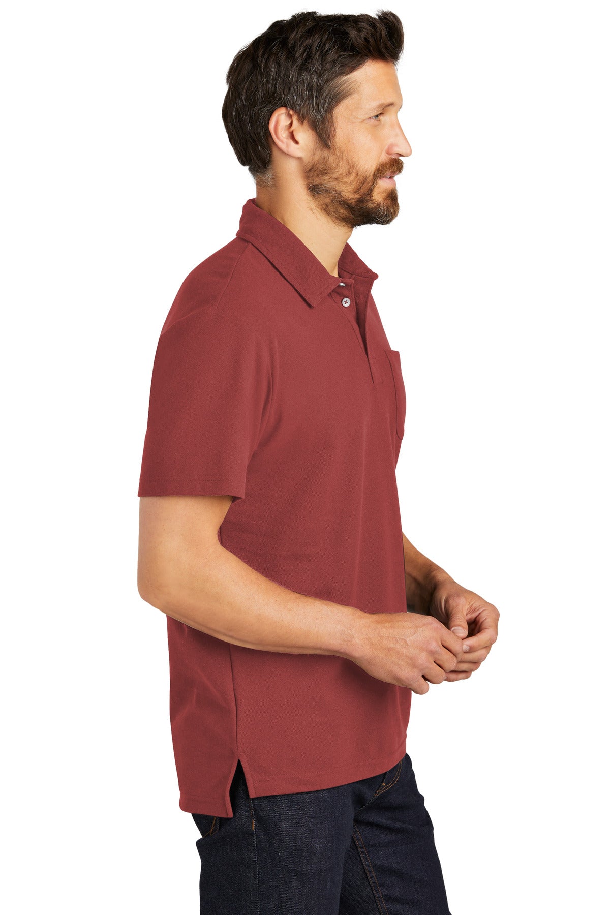 Garnet Port Authority C-FREE Cotton Blend Pique Pocket Polo K868
