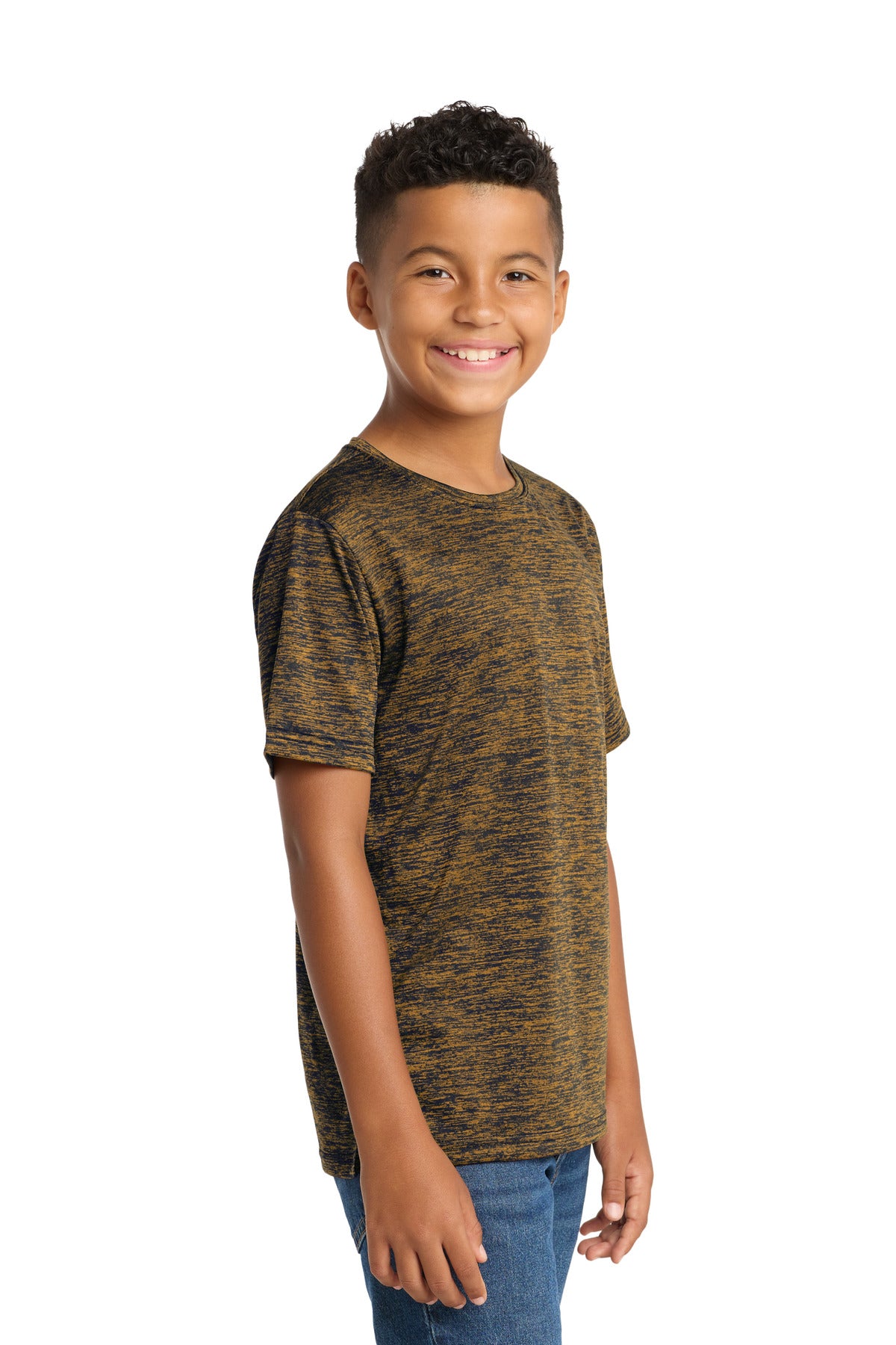 Gold-Black Ele Sport-Tek Youth PosiCharge Electric Heather Tee. YST390
