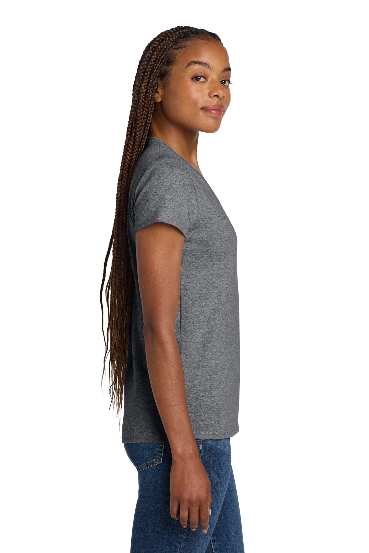 GphHeather Gildan Women's Heavy Cotton 100% Cotton V-Neck T-Shirt. 5V00L