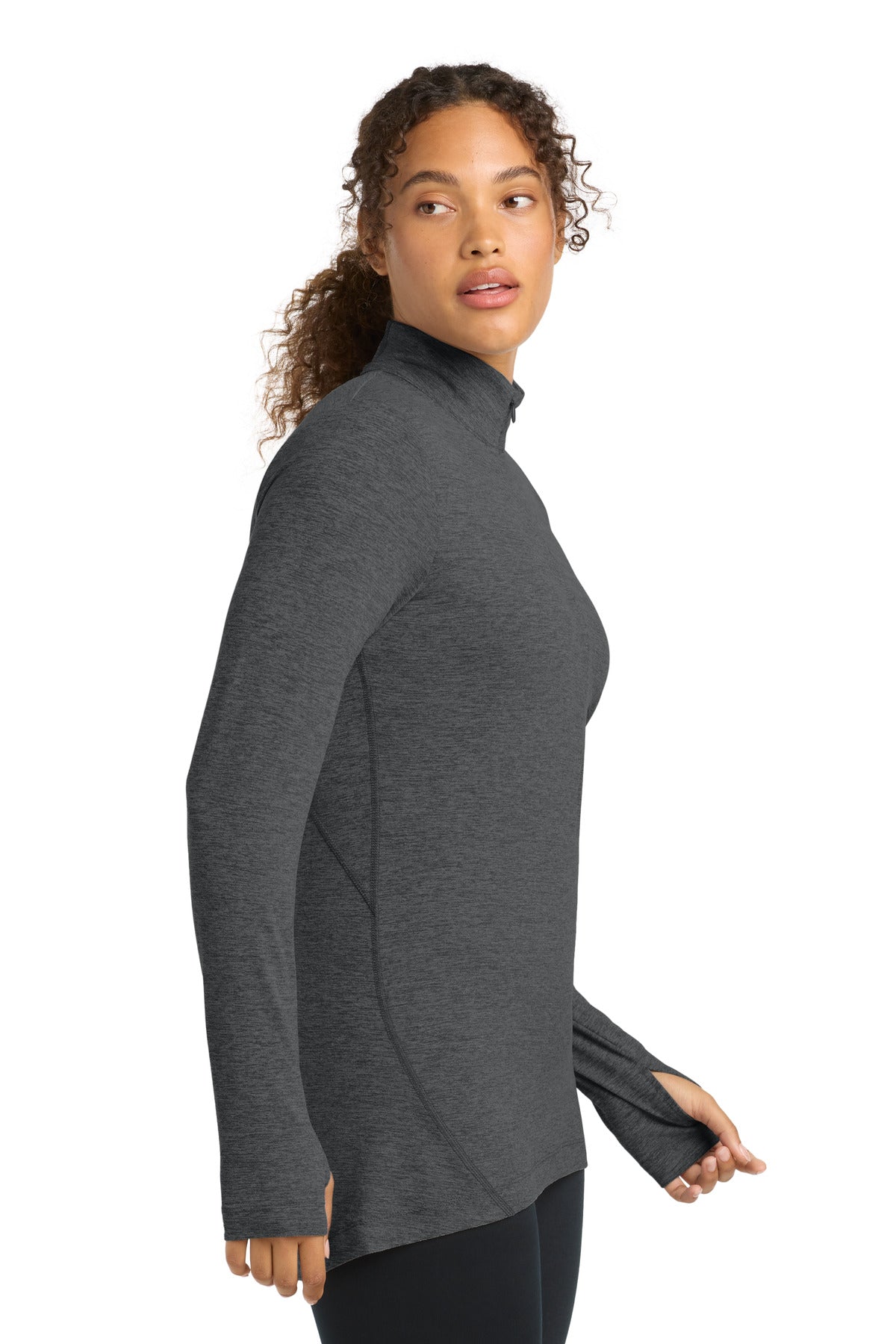 Graphite Hthr Sport-Tek Women's Exchange 1.5 Long Sleeve 1/2-Zip LST711