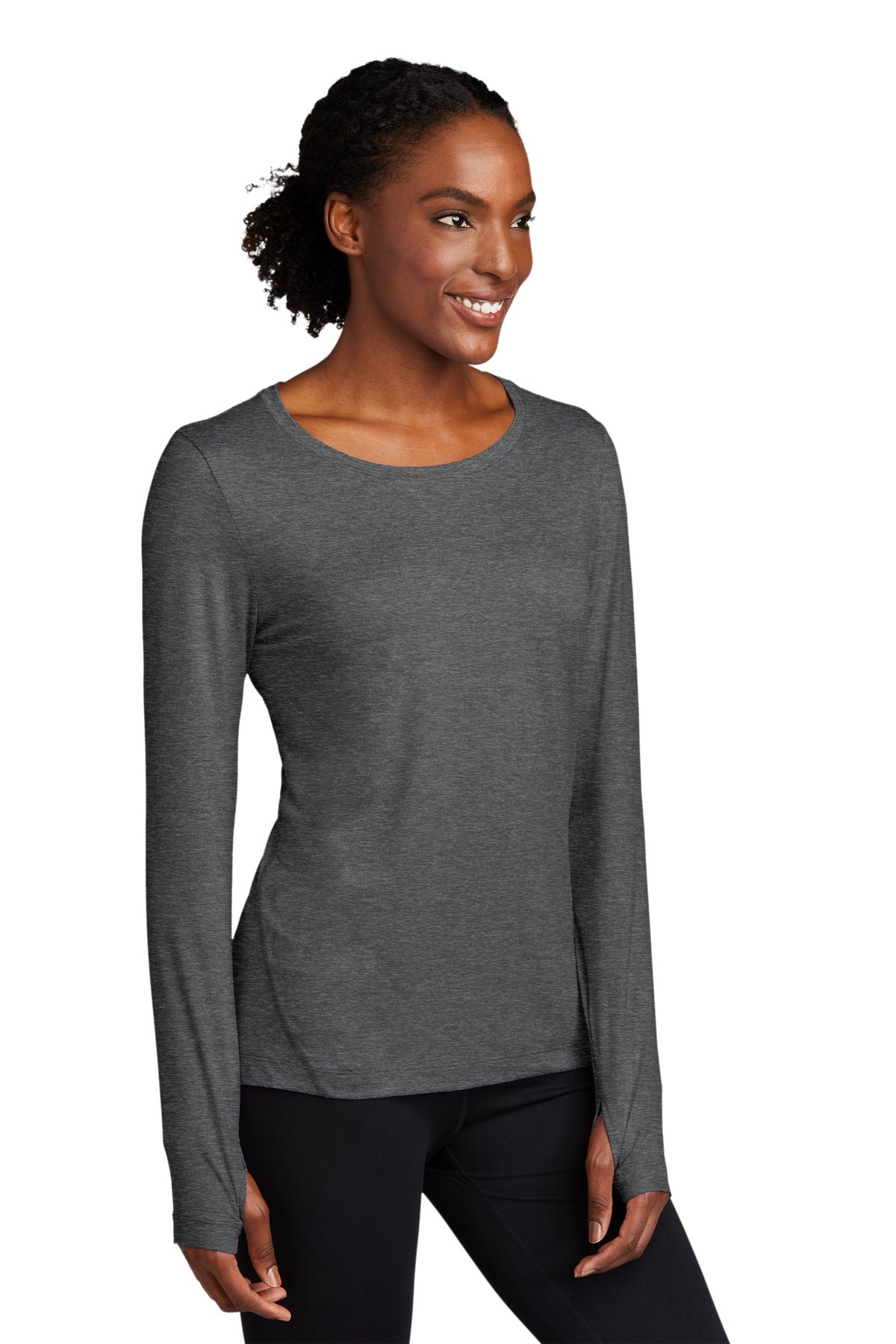 Graphite Hthr Sport-Tek Women's Exchange 1.5 Long Sleeve Crew LST710