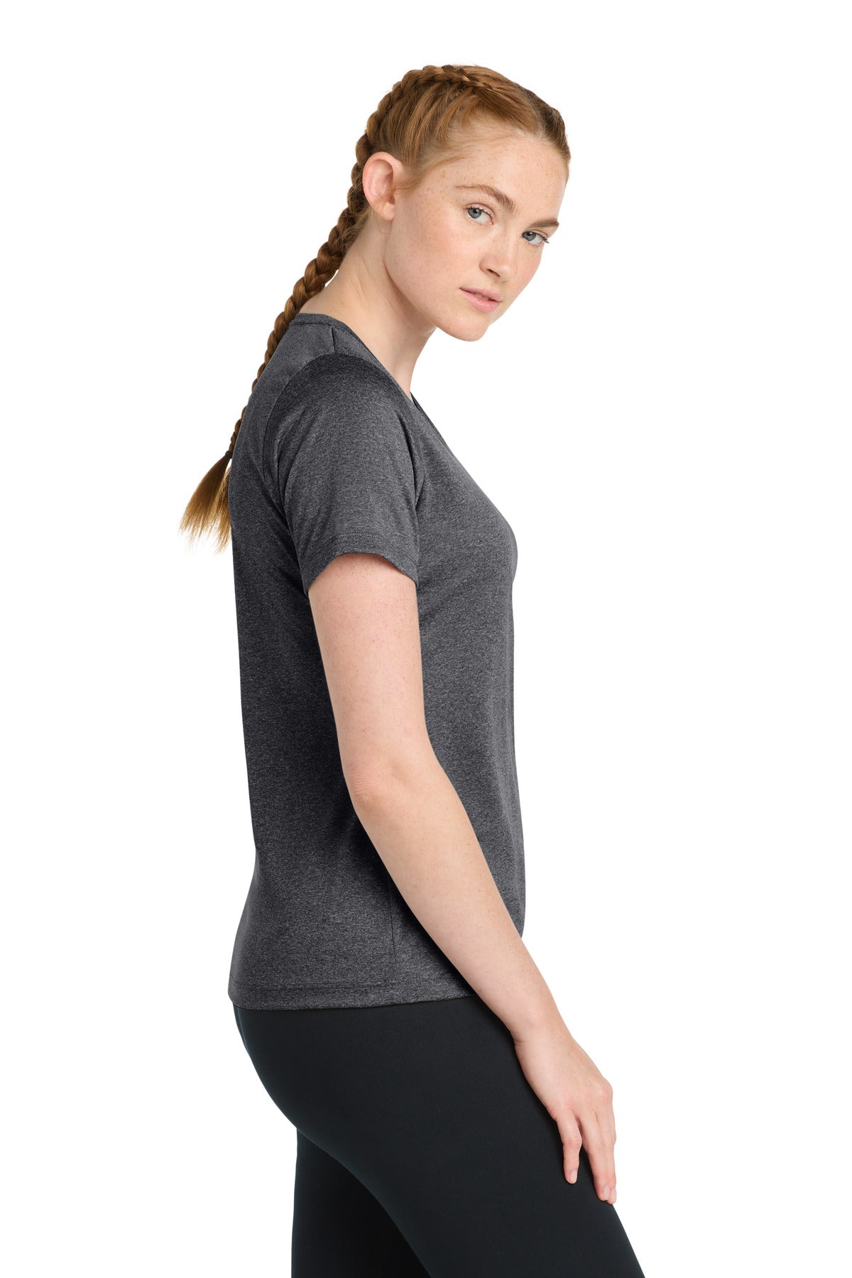 Graphite Hthr Sport-Tek Women's Heather Contender Scoop Neck Tee. LST360