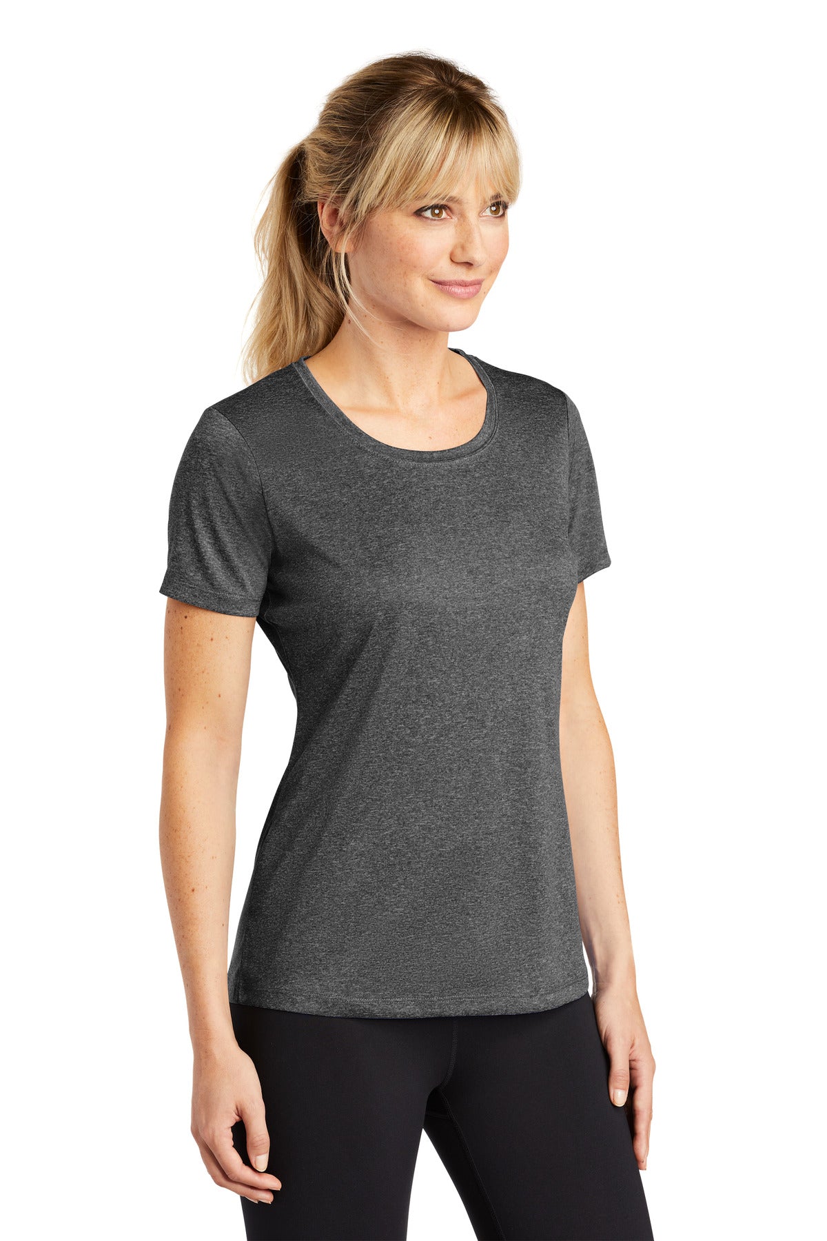 Graphite Hthr Sport-Tek Women's Heather Contender Scoop Neck Tee. LST360