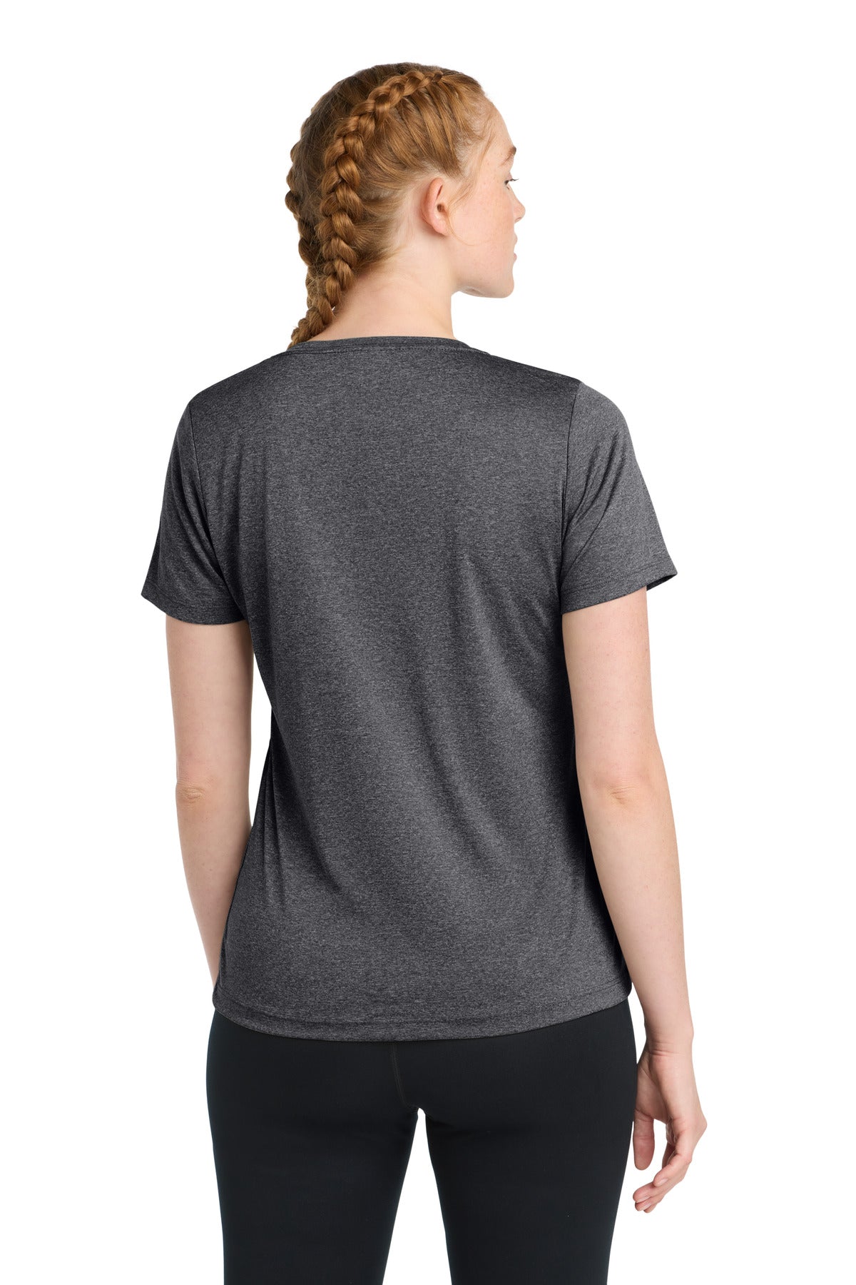 Graphite Hthr Sport-Tek Women's Heather Contender Scoop Neck Tee. LST360