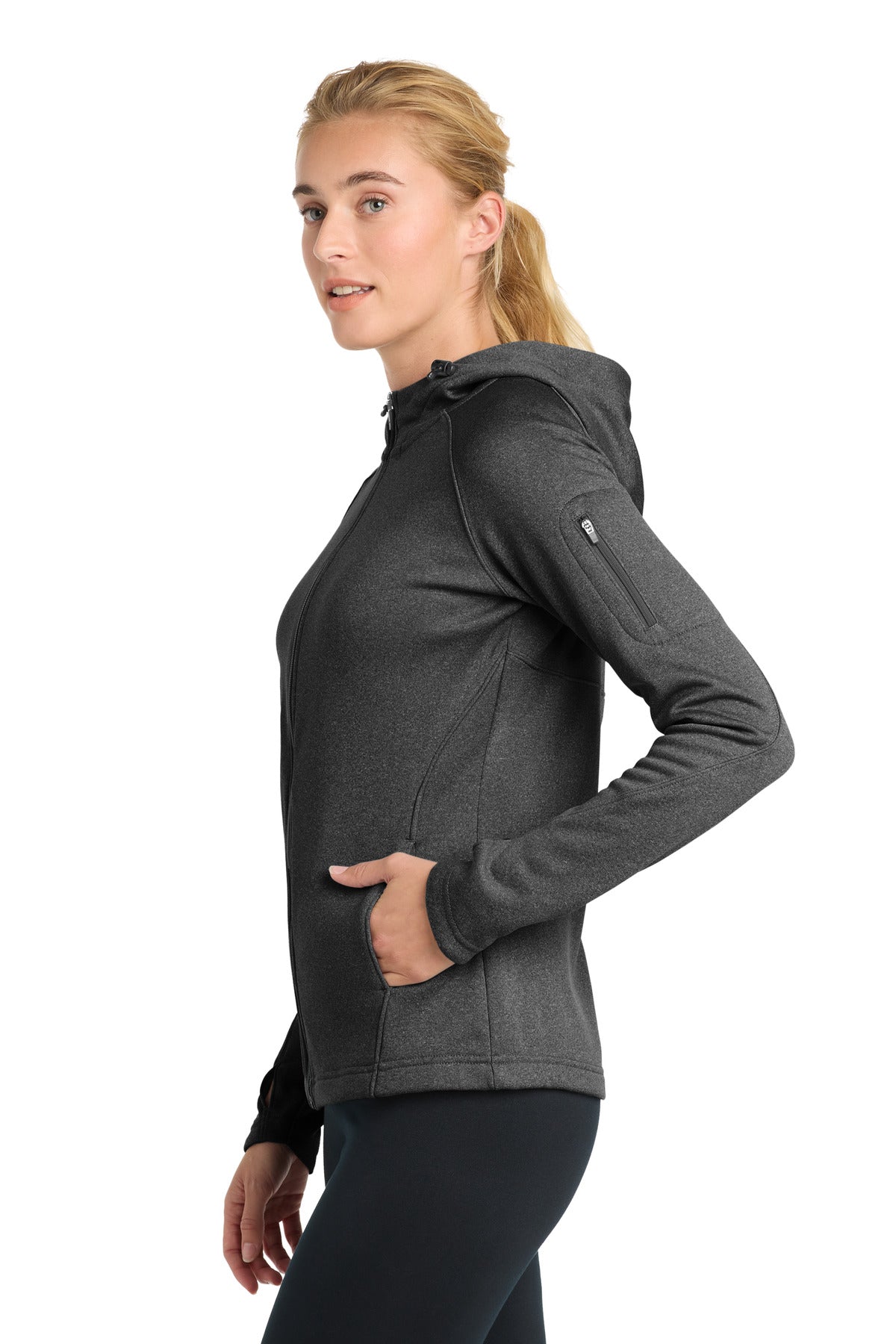 Graphite Hthr Sport-Tek Women's Tech Fleece Full-Zip Hooded Jacket. L248