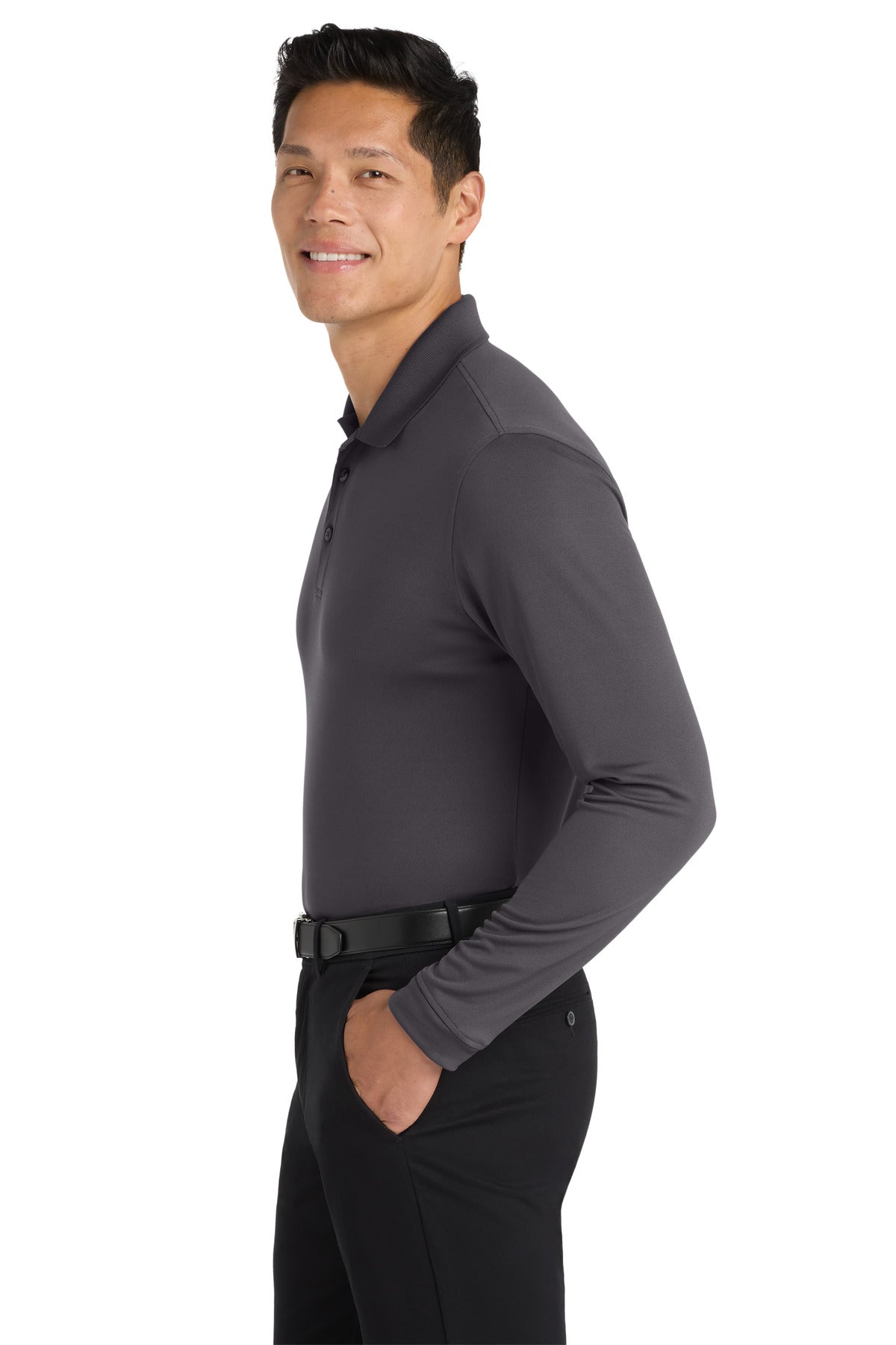 Graphite Port Authority Dry Zone UV Micro-Mesh Long Sleeve Polo K110LS