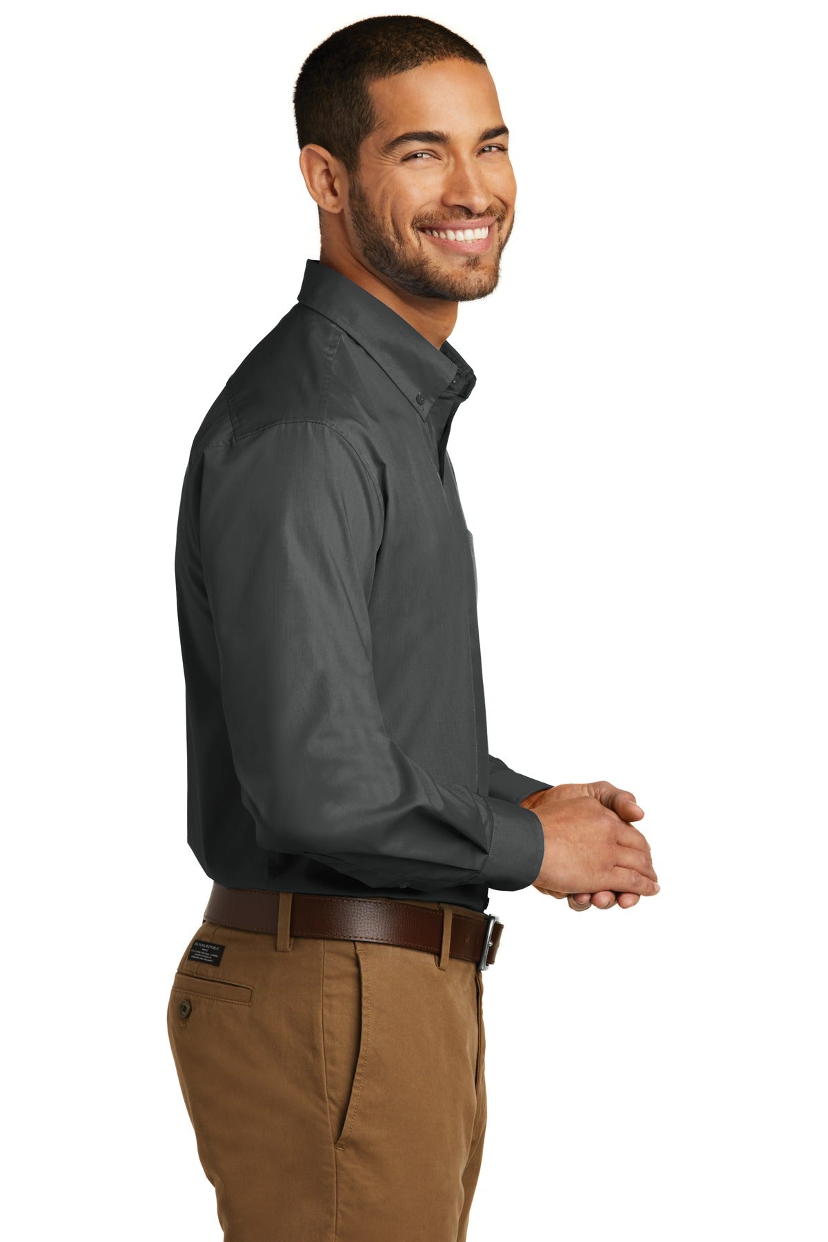 Graphite Port Authority Long Sleeve Carefree Poplin Shirt. W100