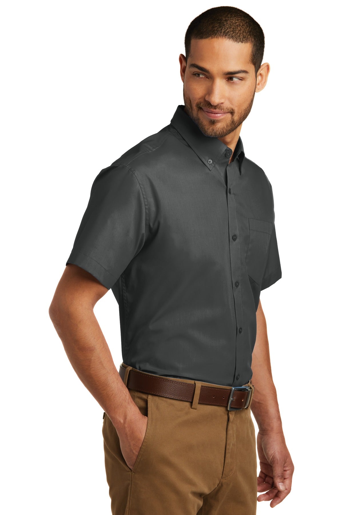 Graphite Port Authority Short Sleeve Carefree Poplin Shirt. W101