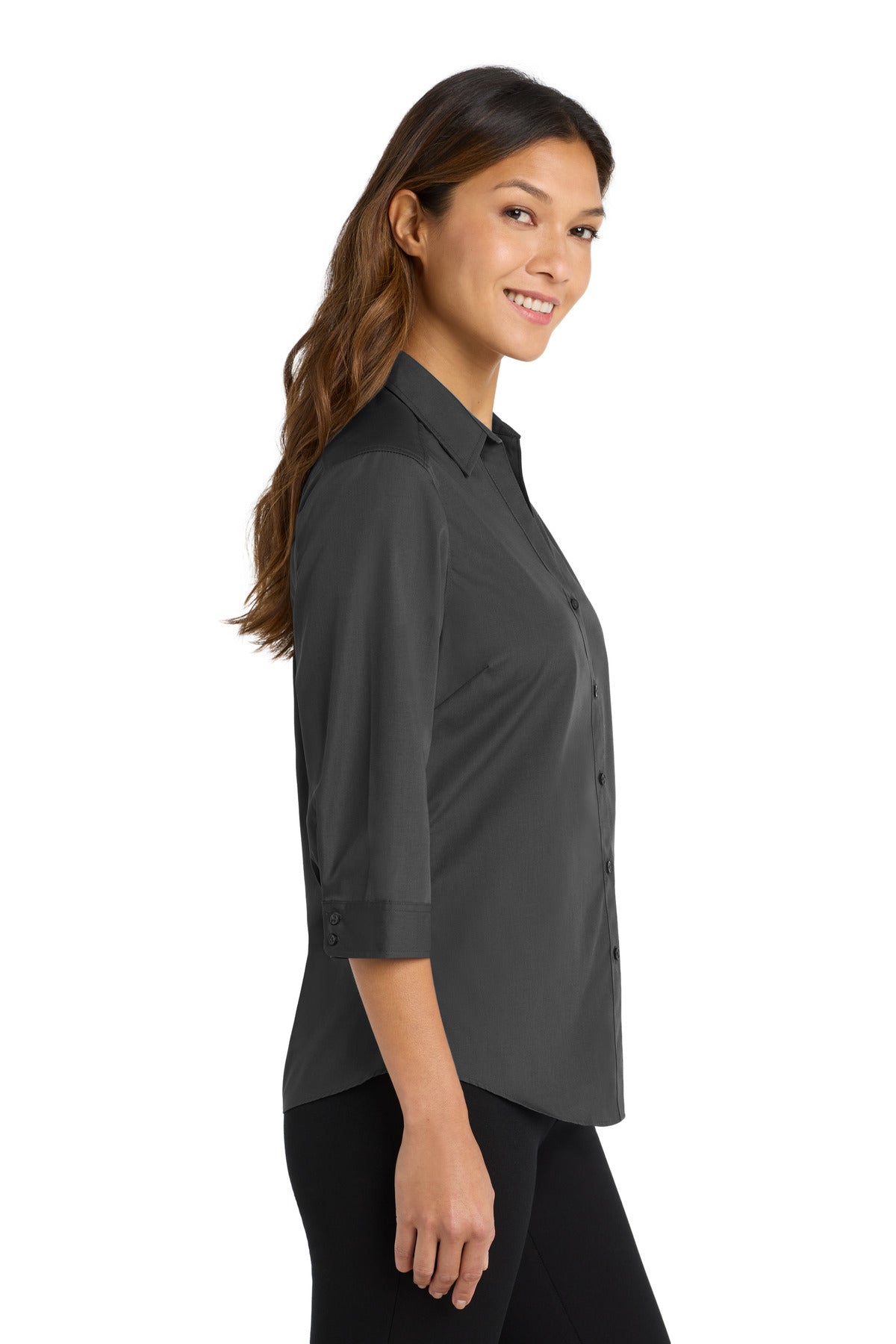 Graphite Port Authority Women's 3/4-Sleeve Carefree Poplin Shirt. LW102