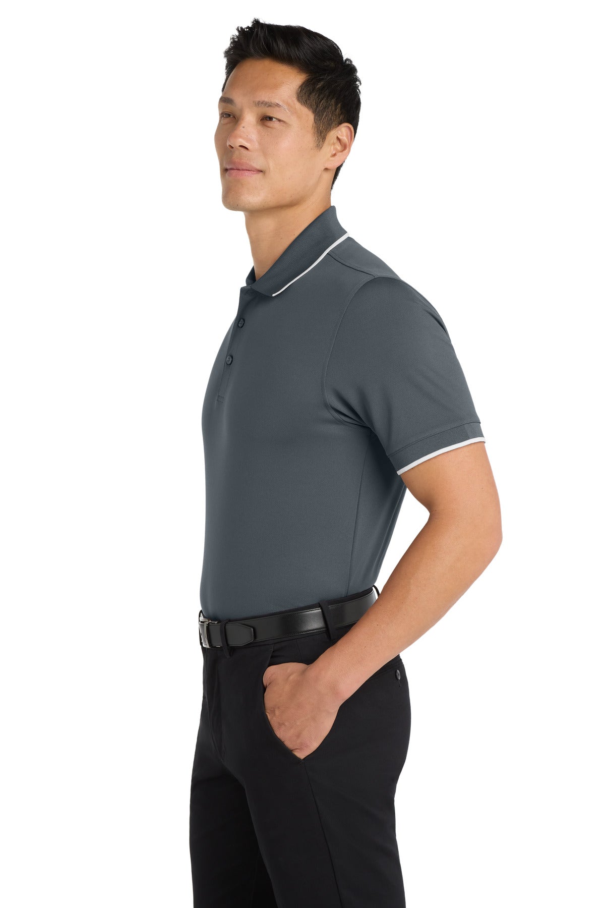 Graphite/White Port Authority Dry Zone UV Micro-Mesh Tipped Polo. K111