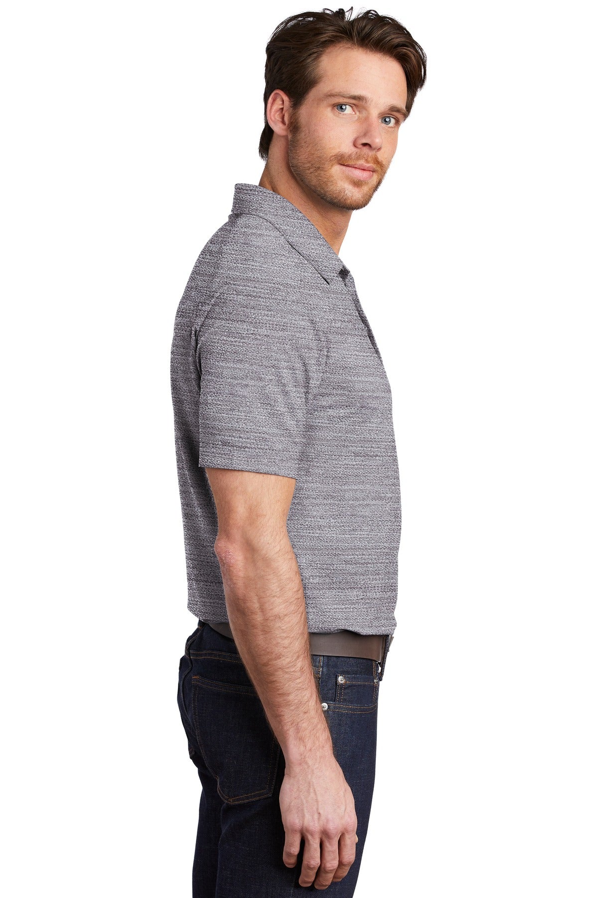 Graphite/White Port Authority Stretch Heather Polo K583