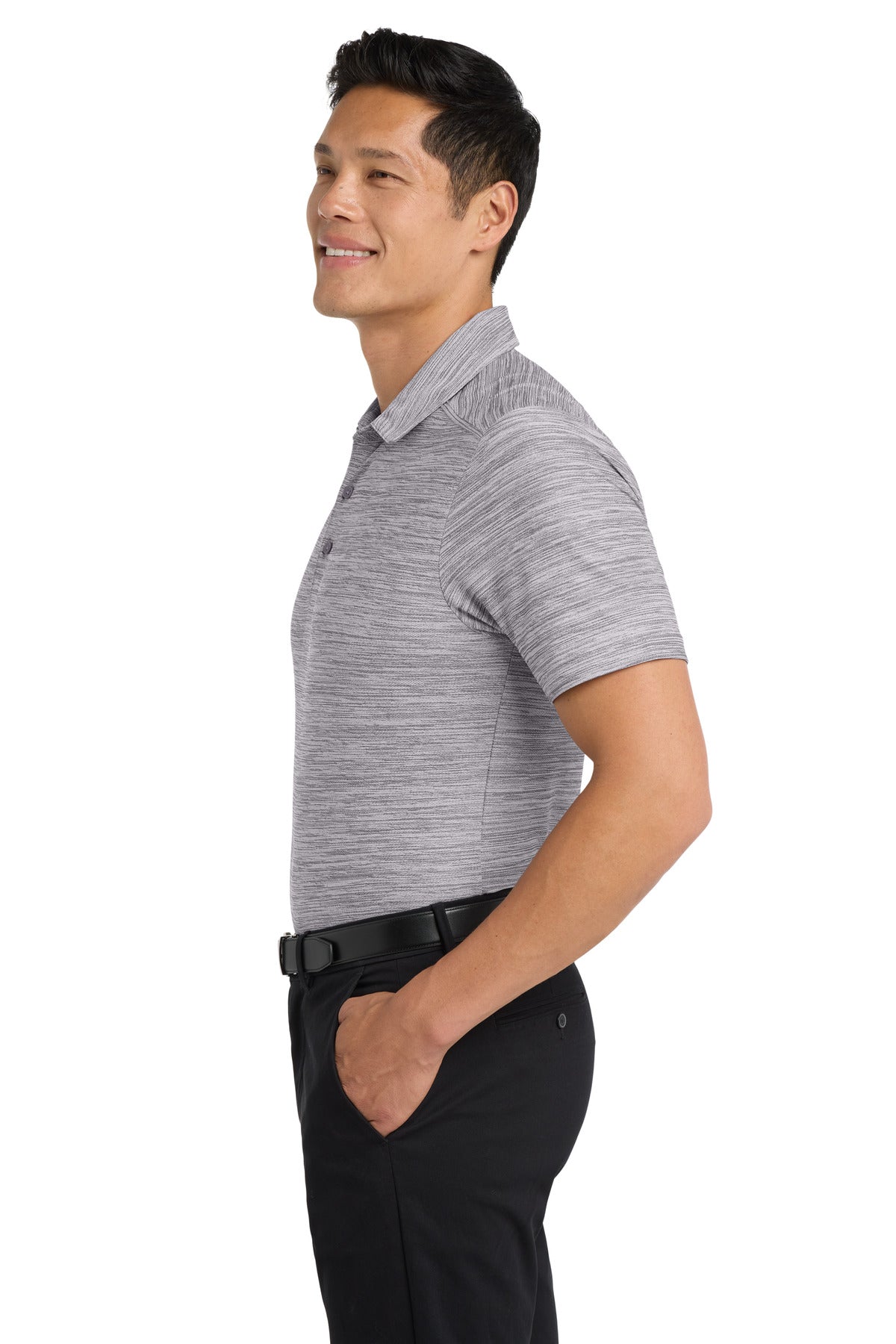 Graphite/White Port Authority Stretch Heather Polo K583