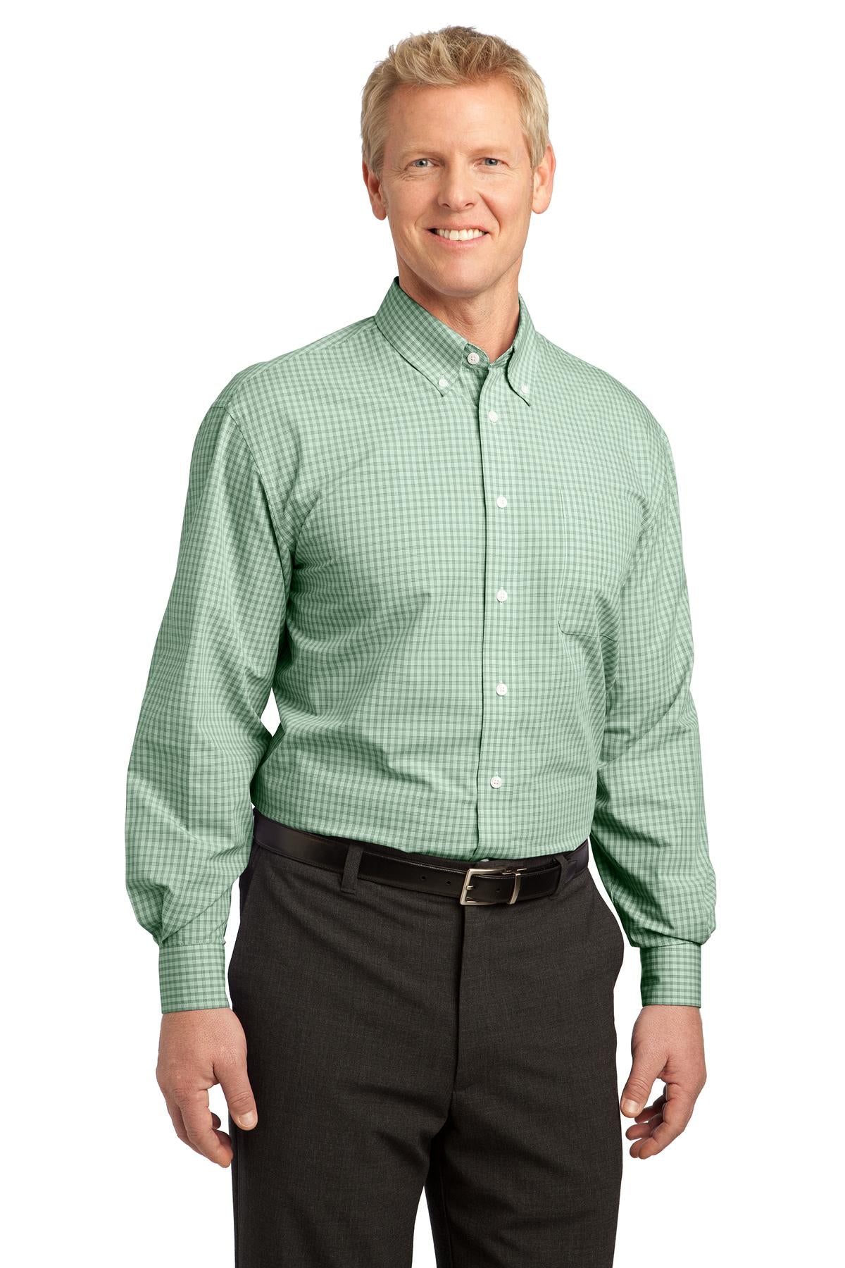 Green Port Authority Plaid Pattern Easy Care Shirt. S639