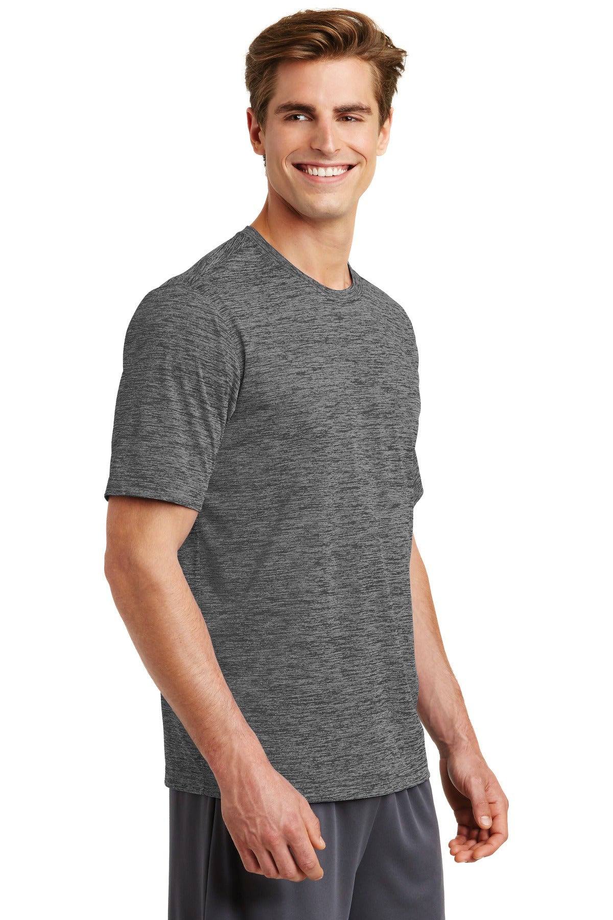 Grey Black Ele Sport-Tek PosiCharge Electric Heather Tee. ST390