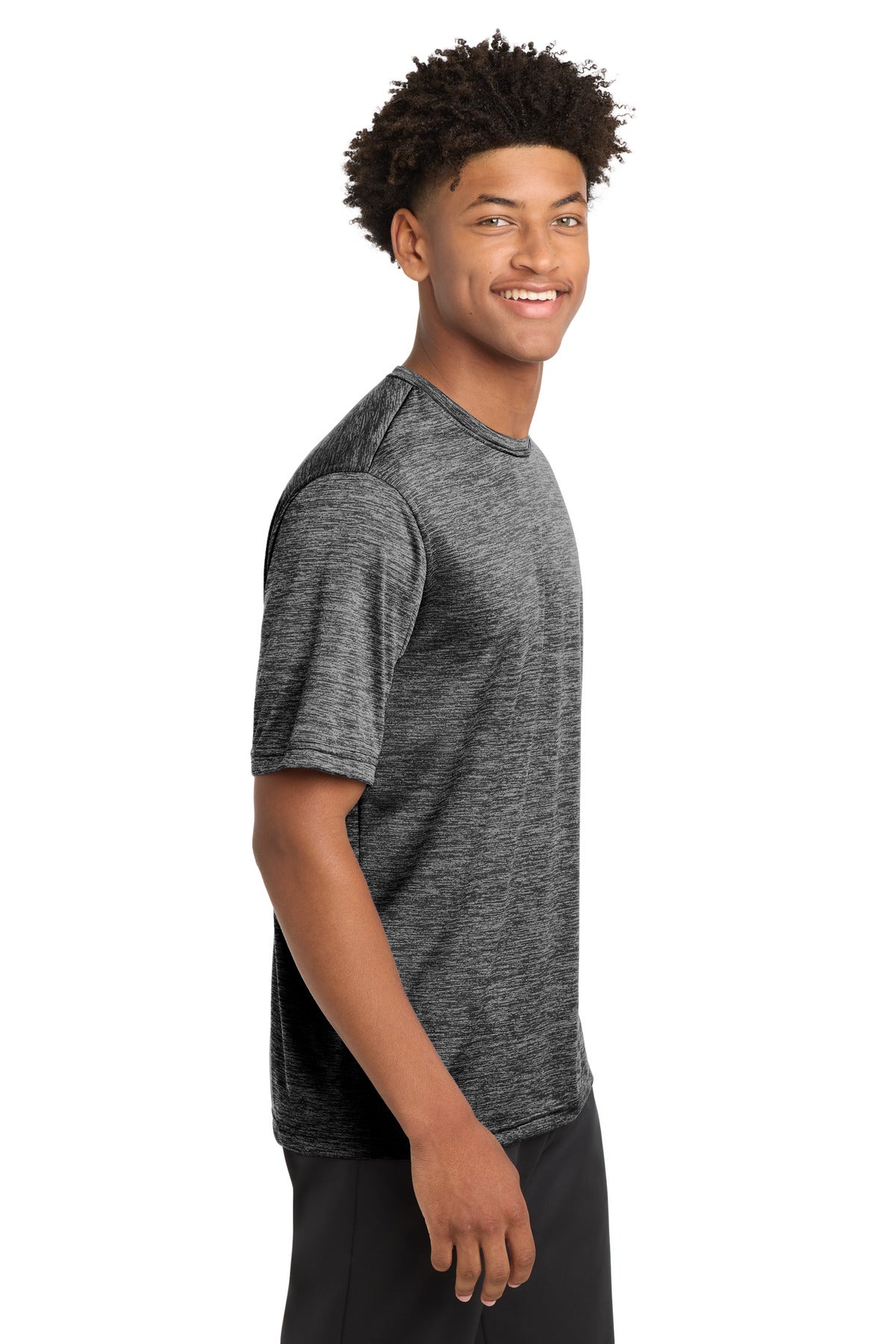 Grey Black Ele Sport-Tek PosiCharge Electric Heather Tee. ST390