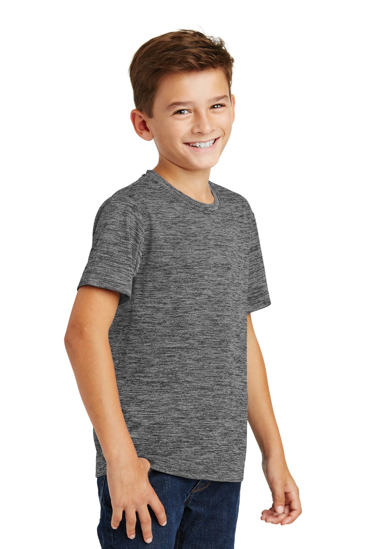 Grey Black Ele Sport-Tek Youth PosiCharge Electric Heather Tee. YST390