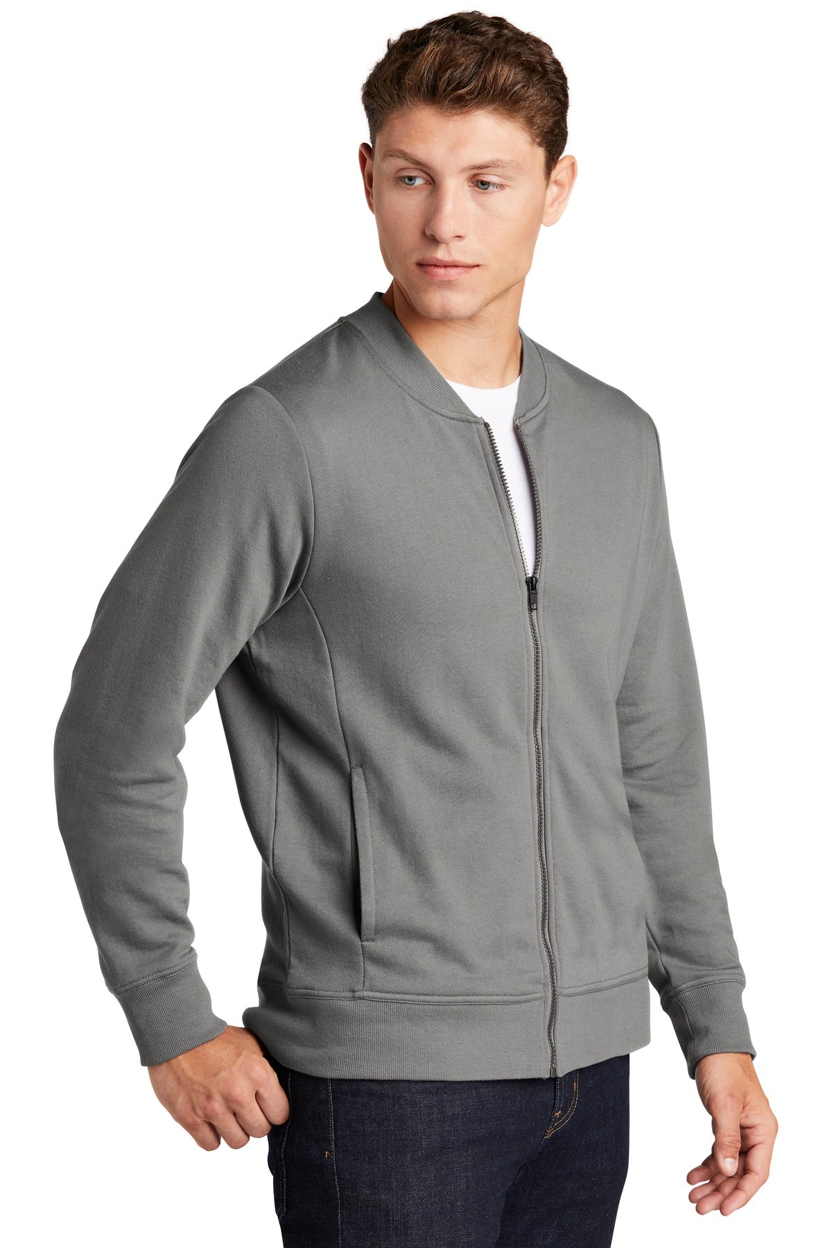 Grey Concrete Sport-Tek Lightweight French Terry Bomber. ST274