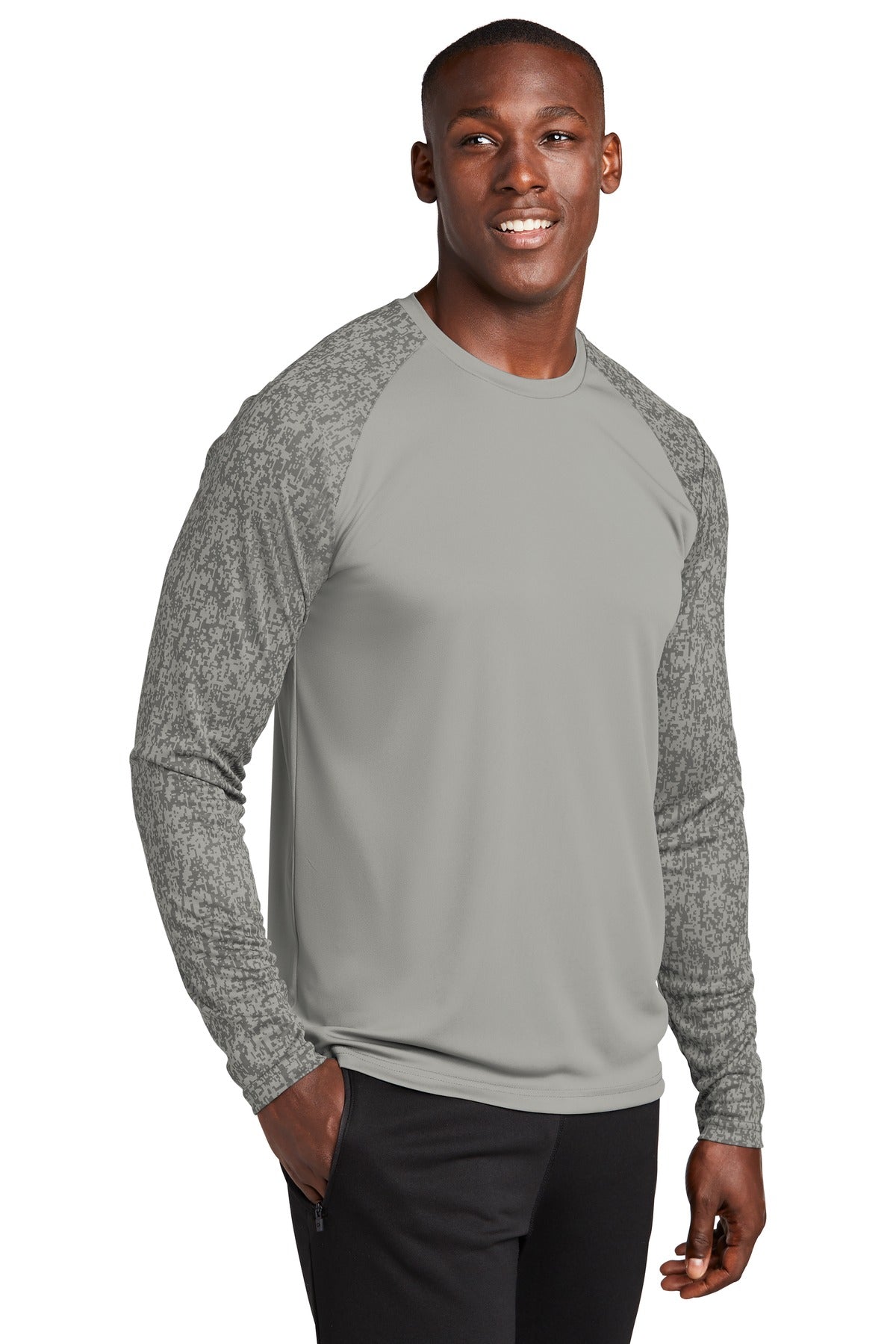 Grey Concrete Sport-Tek Long Sleeve Digi Camo Tee. ST460LS
