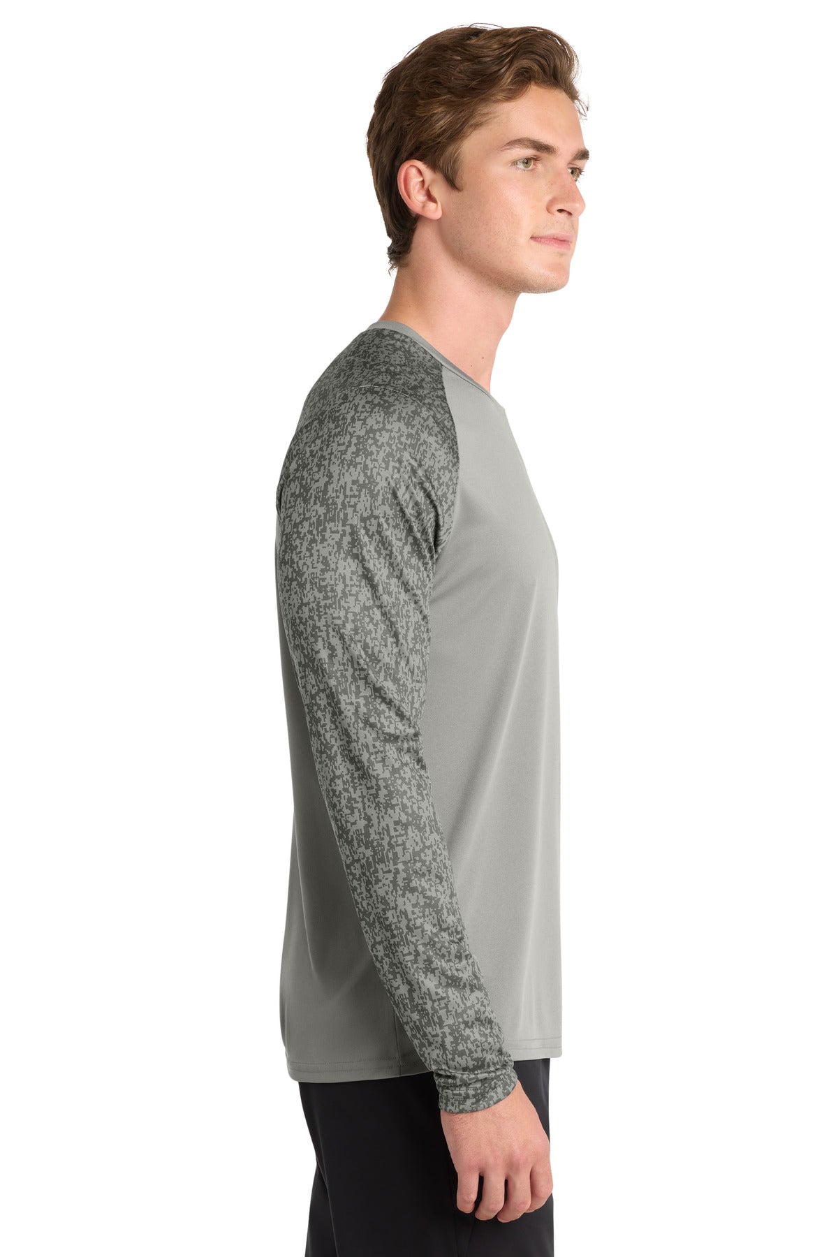 Grey Concrete Sport-Tek Long Sleeve Digi Camo Tee. ST460LS