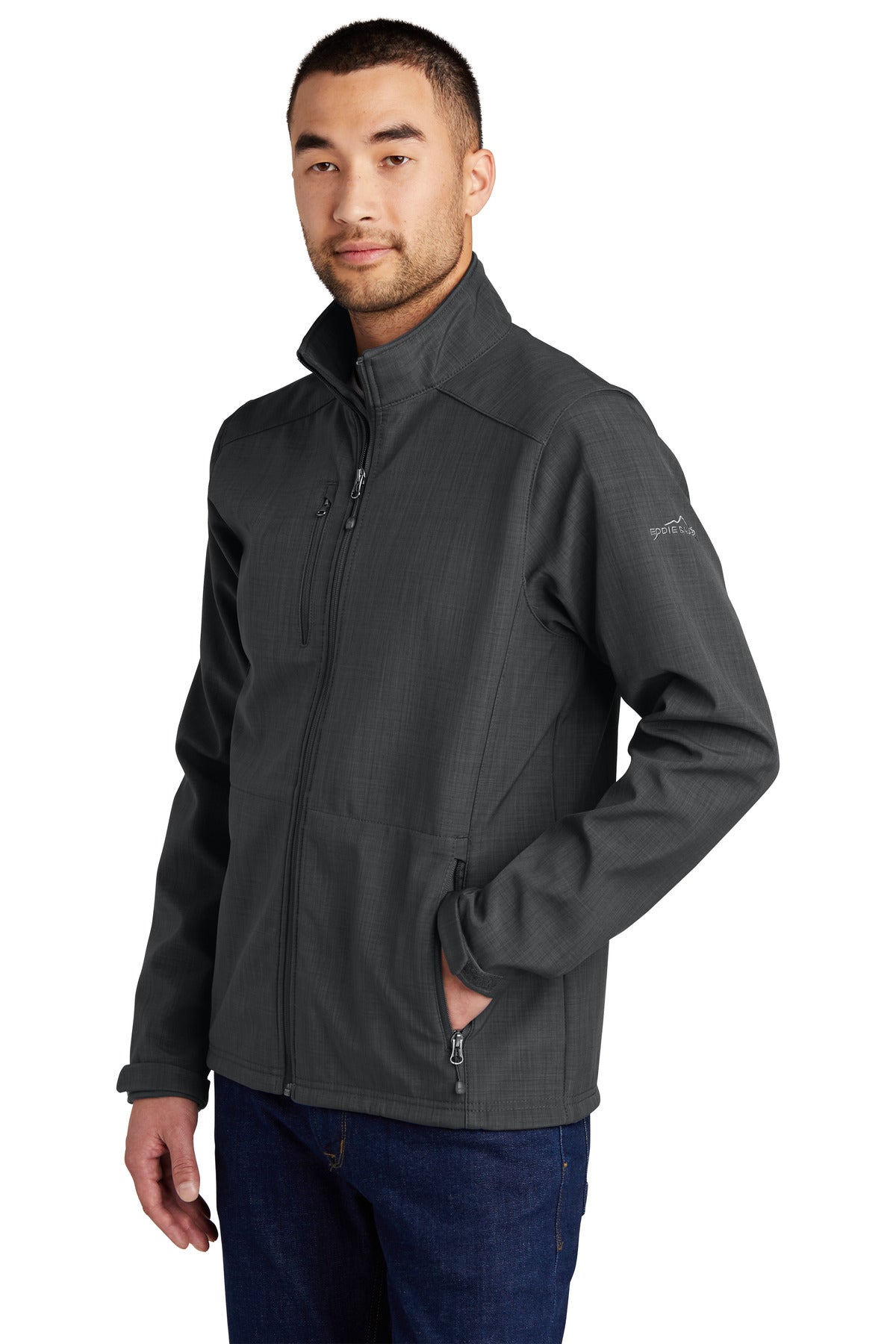 Grey Eddie Bauer Shaded Crosshatch Soft Shell Jacket. EB532