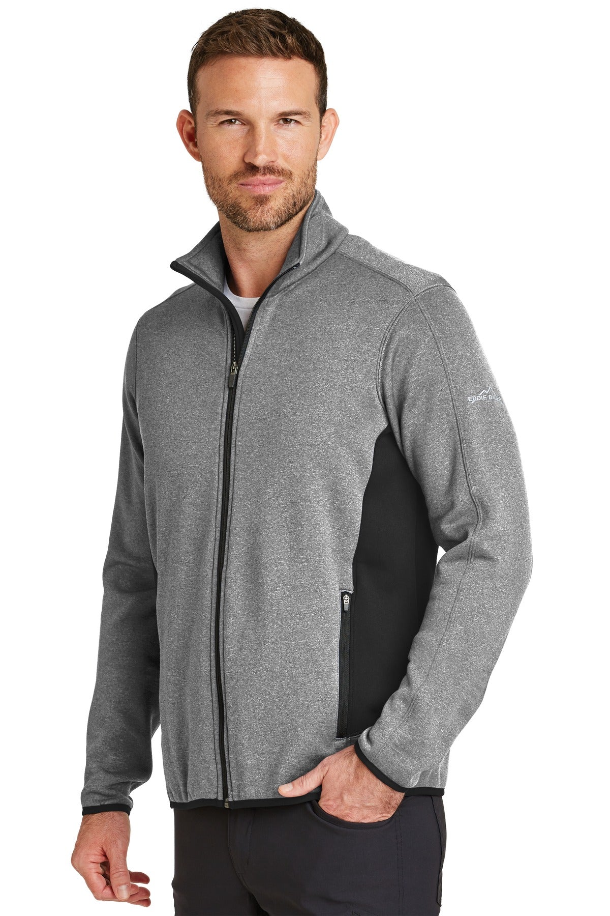 Grey Heather Eddie Bauer Full-Zip Heather Stretch Fleece Jacket. EB238