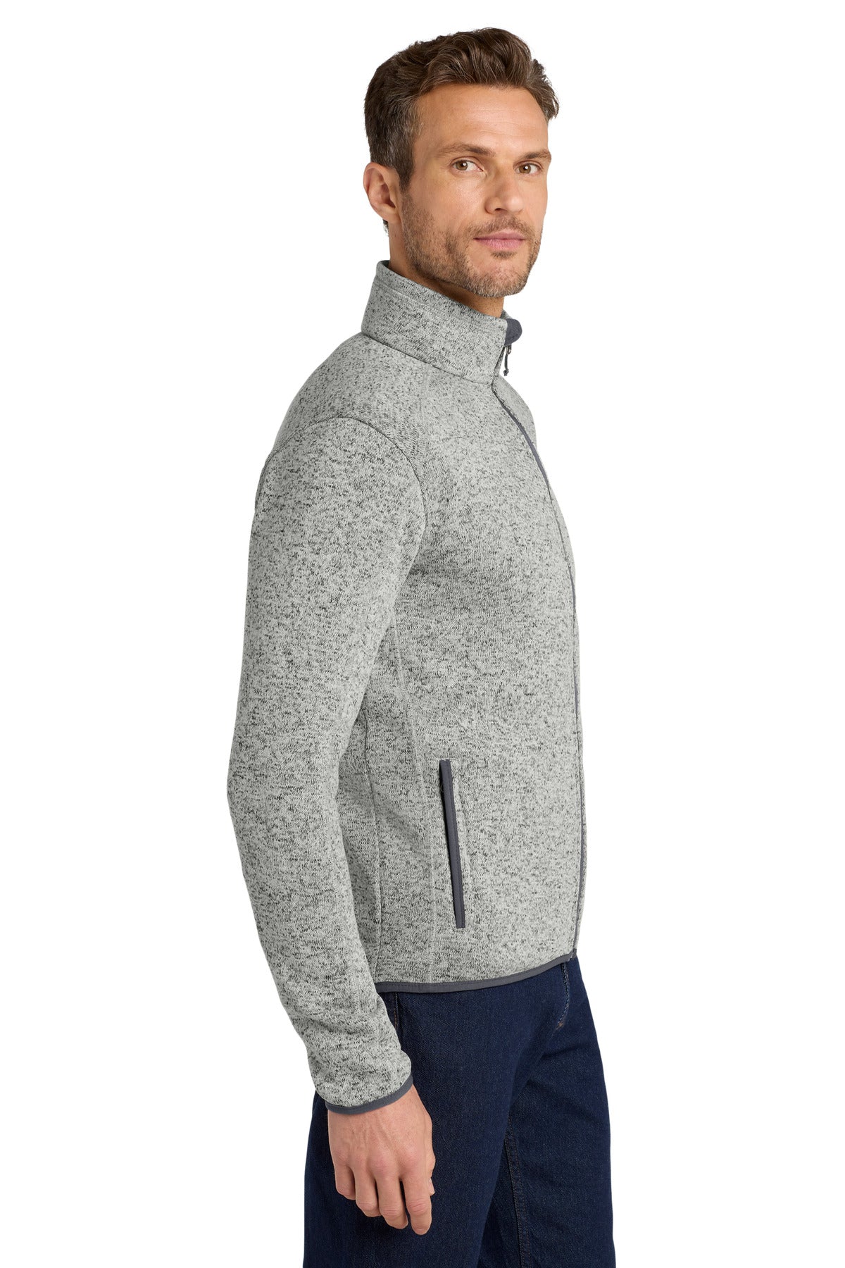 Grey Hthr Port Authority Sweater Fleece Jacket. F232
