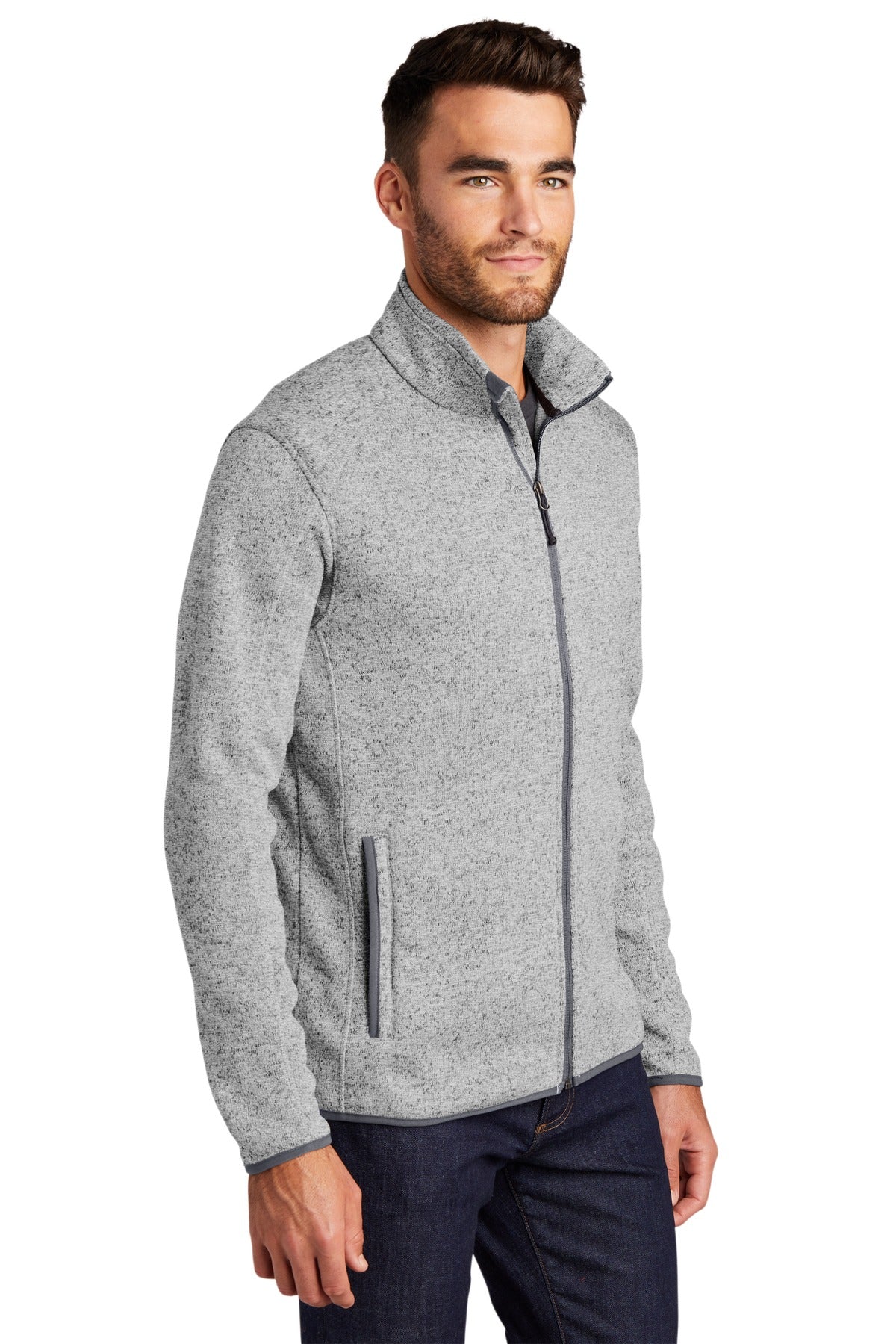 Grey Hthr Port Authority Sweater Fleece Jacket. F232