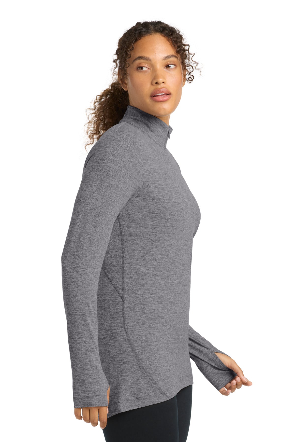 Grey Hthr Sport-Tek Women's Exchange 1.5 Long Sleeve 1/2-Zip LST711