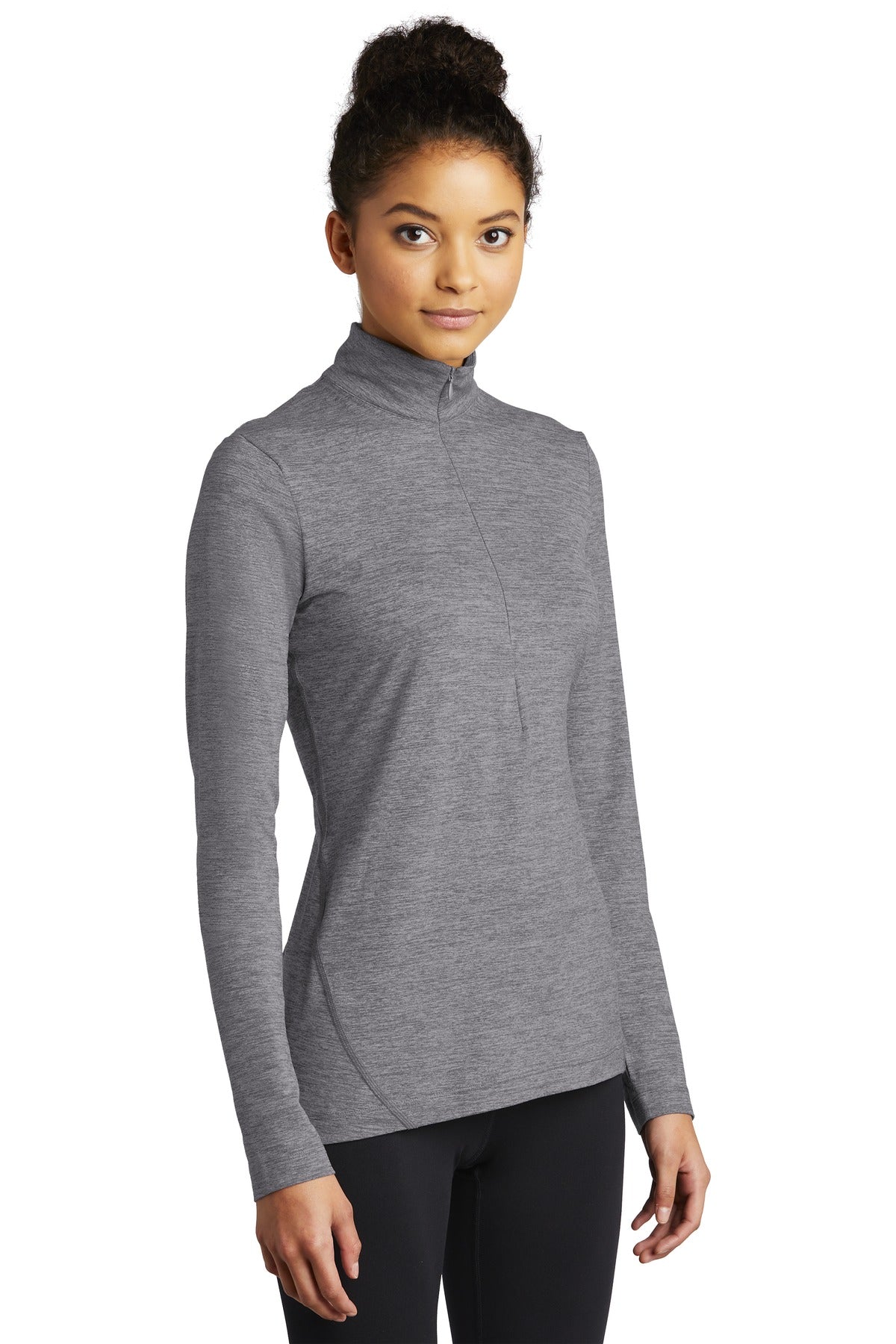 Grey Hthr Sport-Tek Women's Exchange 1.5 Long Sleeve 1/2-Zip LST711
