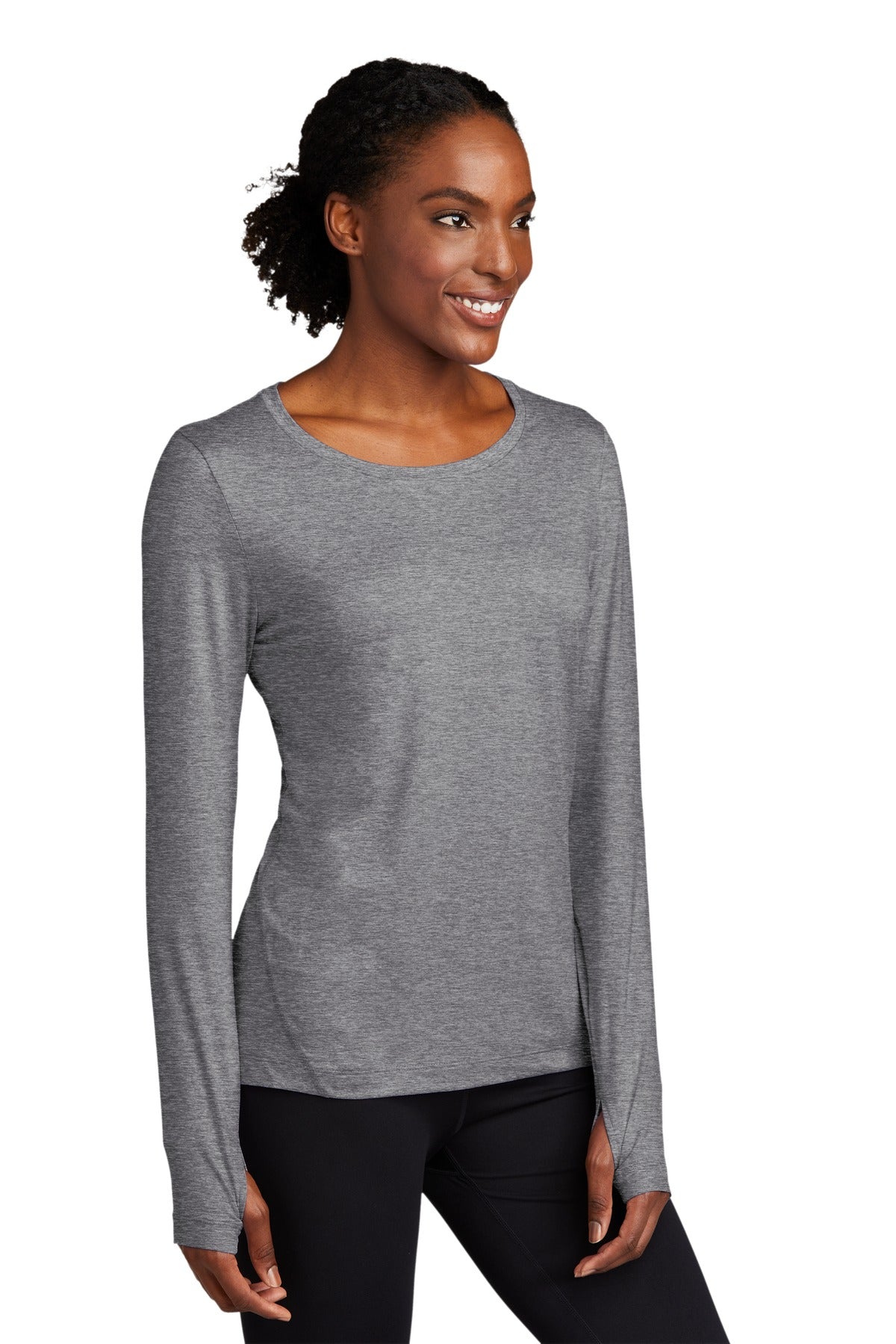 Grey Hthr Sport-Tek Women's Exchange 1.5 Long Sleeve Crew LST710