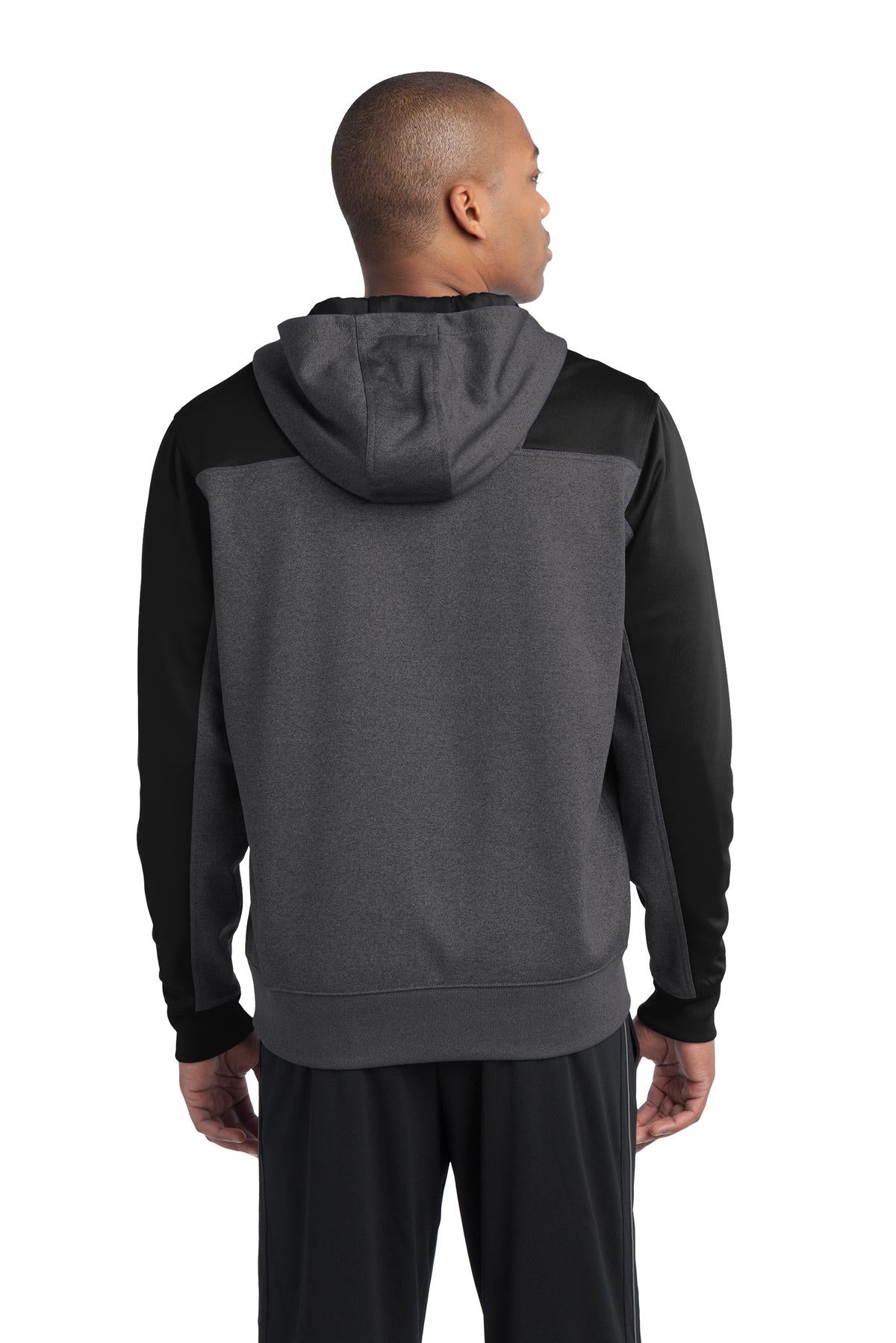 Grph Hea/Black Sport-Tek Tech Fleece Colorblock 1/4-Zip Hooded Sweatshirt. ST249