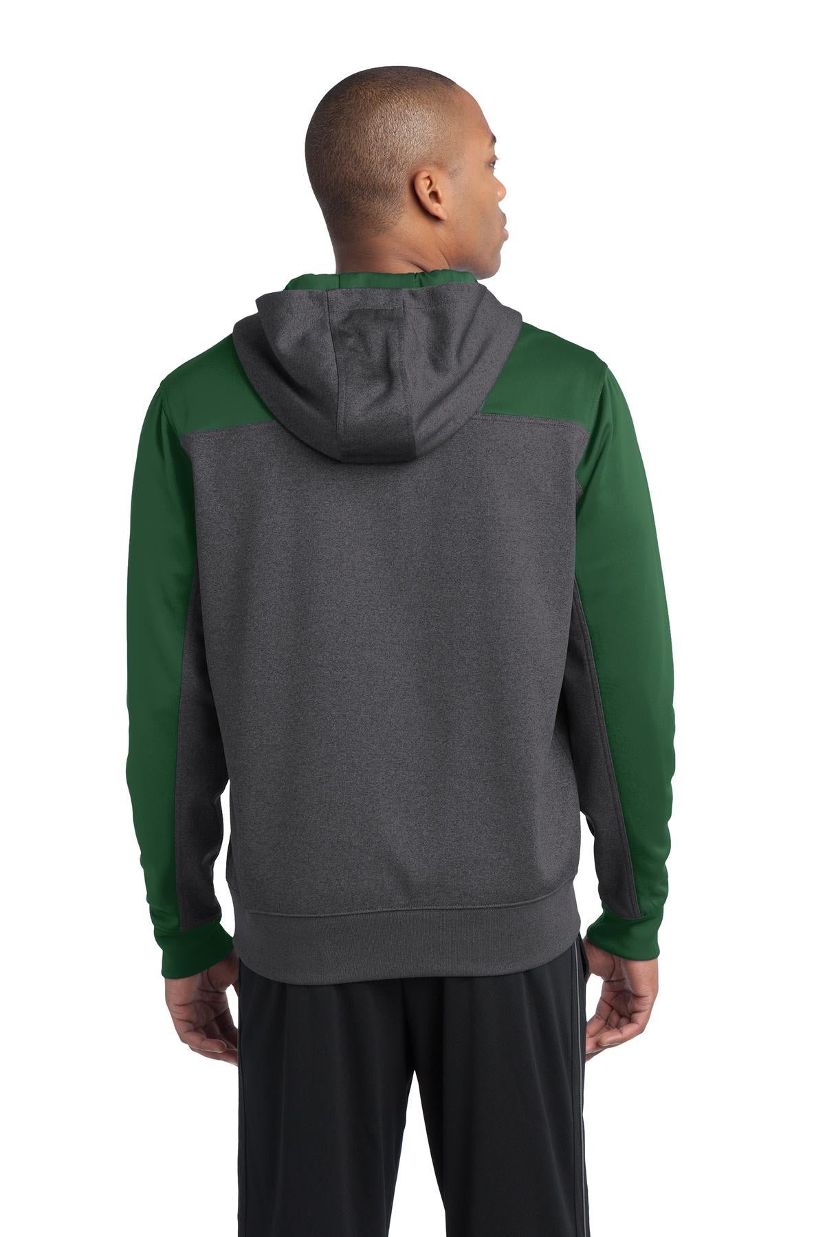Grph Hea/FoGrn Sport-Tek Tech Fleece Colorblock 1/4-Zip Hooded Sweatshirt. ST249